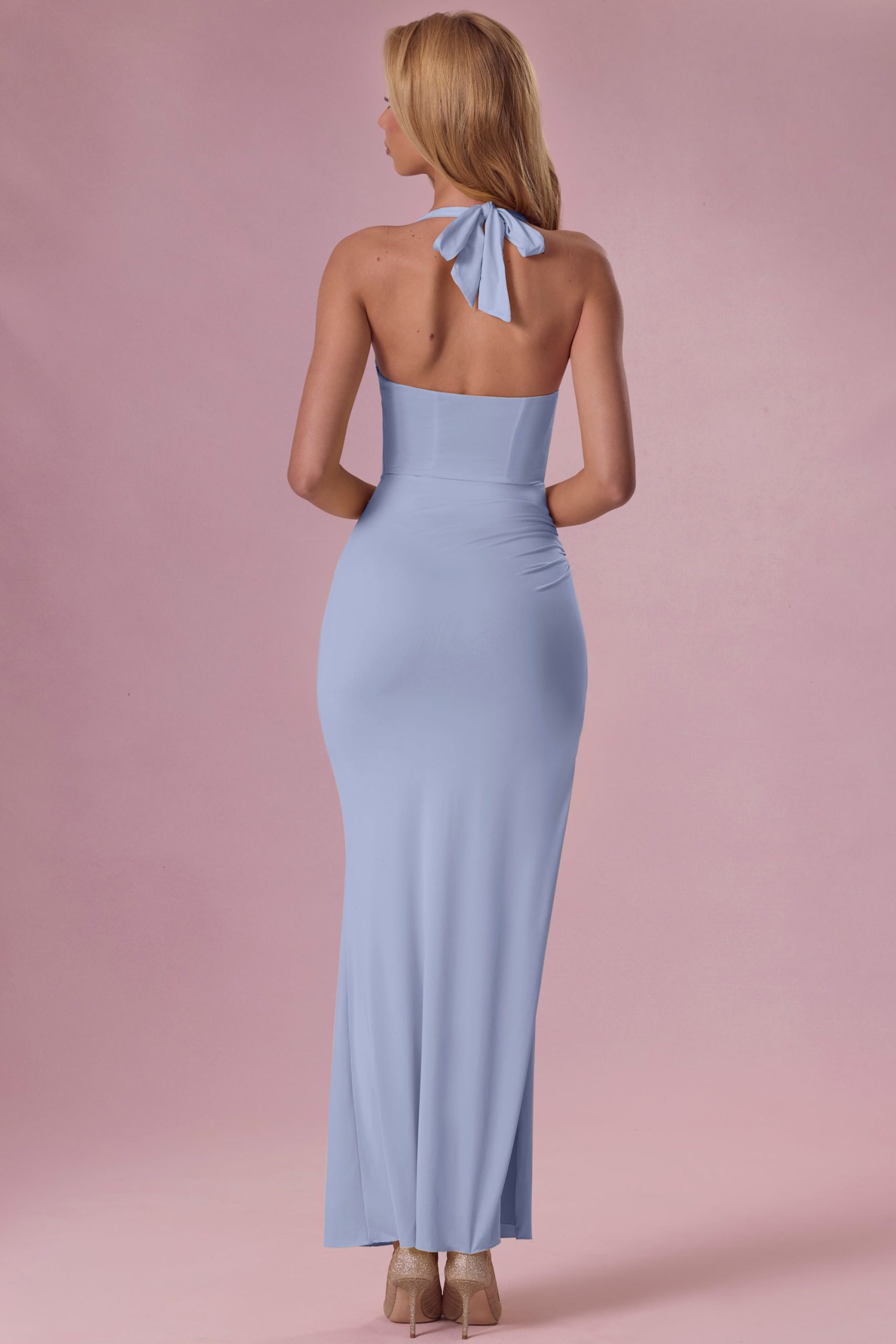 Premium Jersey Corset Bridesmaid Dress in Powder Blue - Image 2