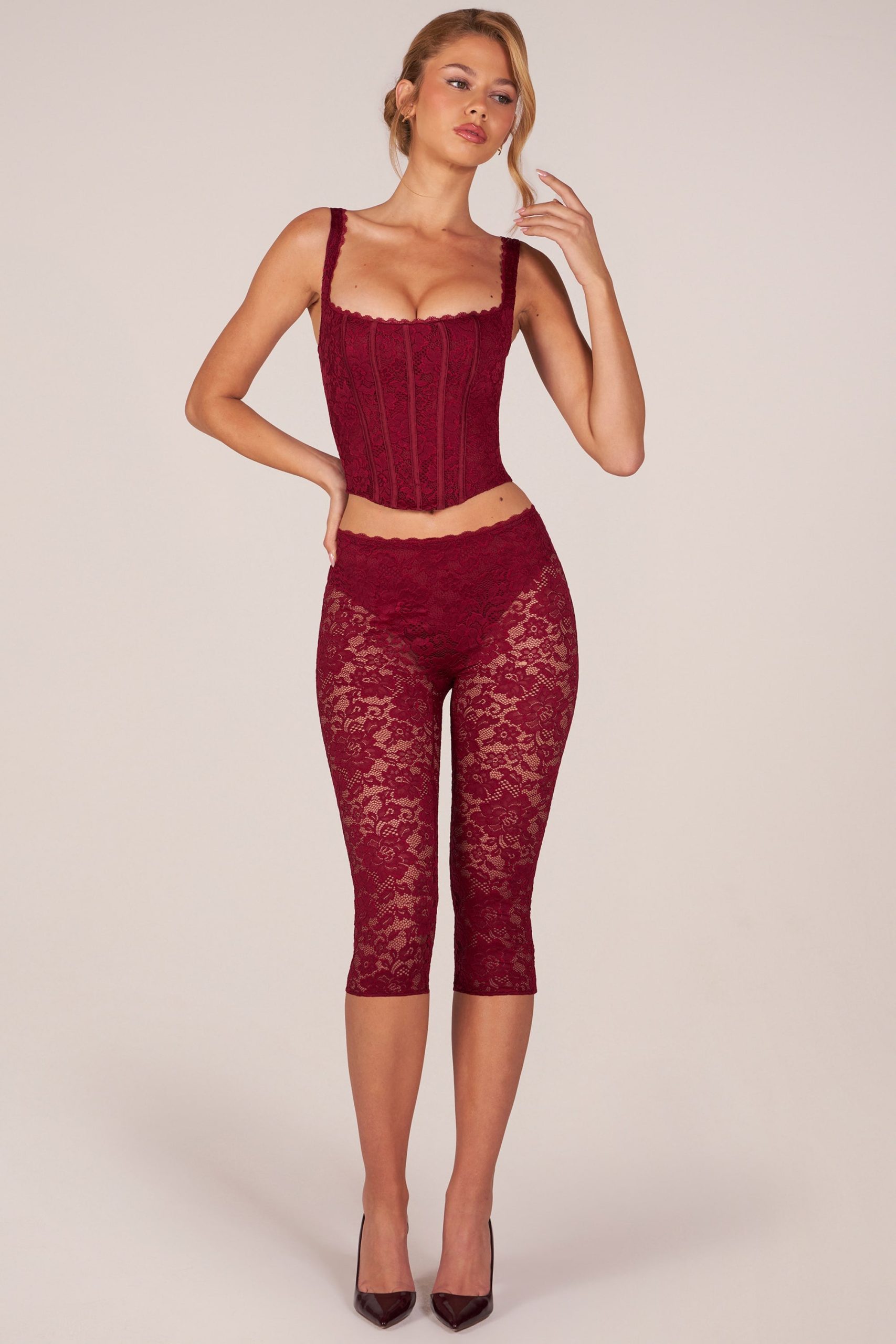 Laced Capri Trousers in Cherry Red - Image 6