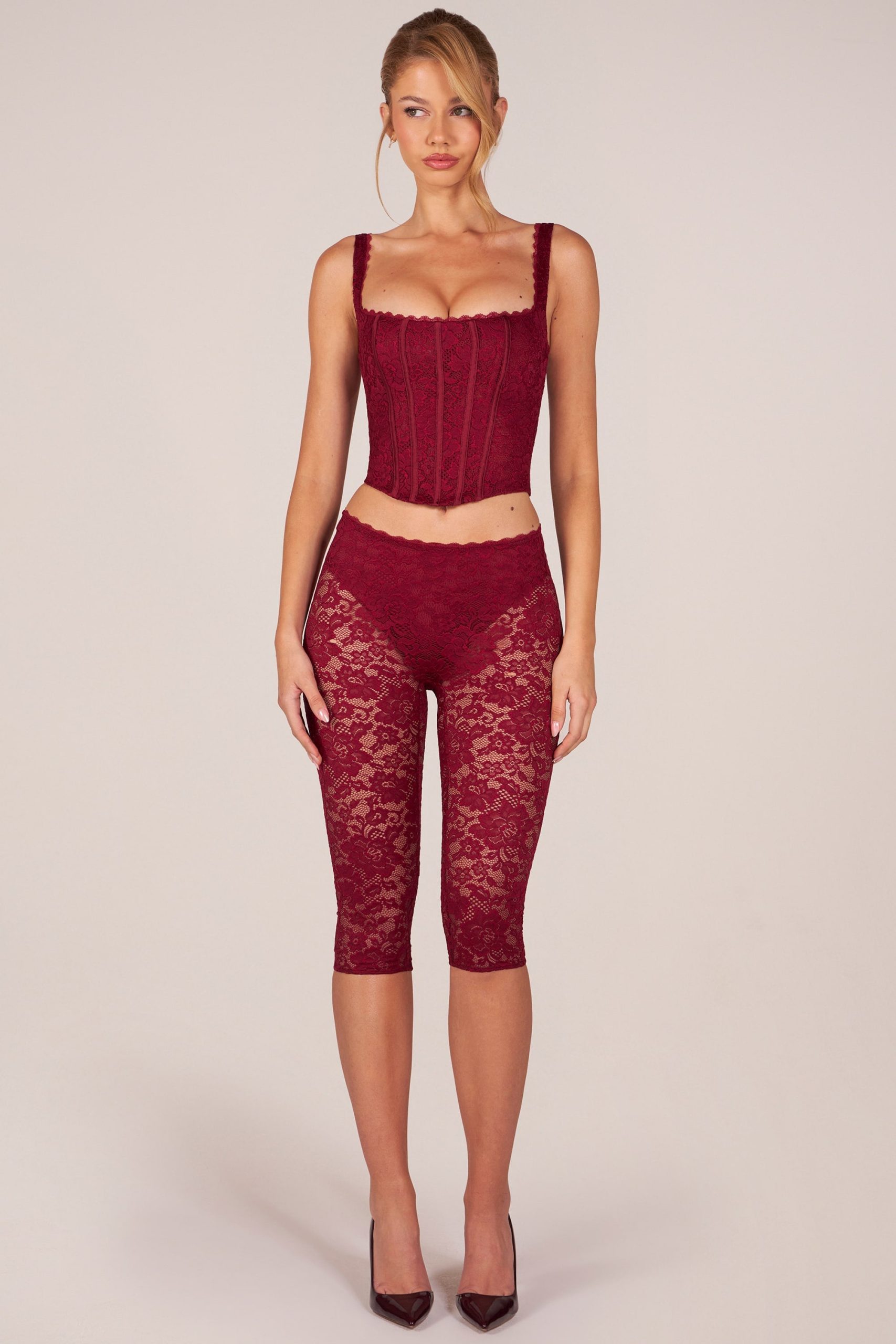 Laced Capri Trousers in Cherry Red - Image 8