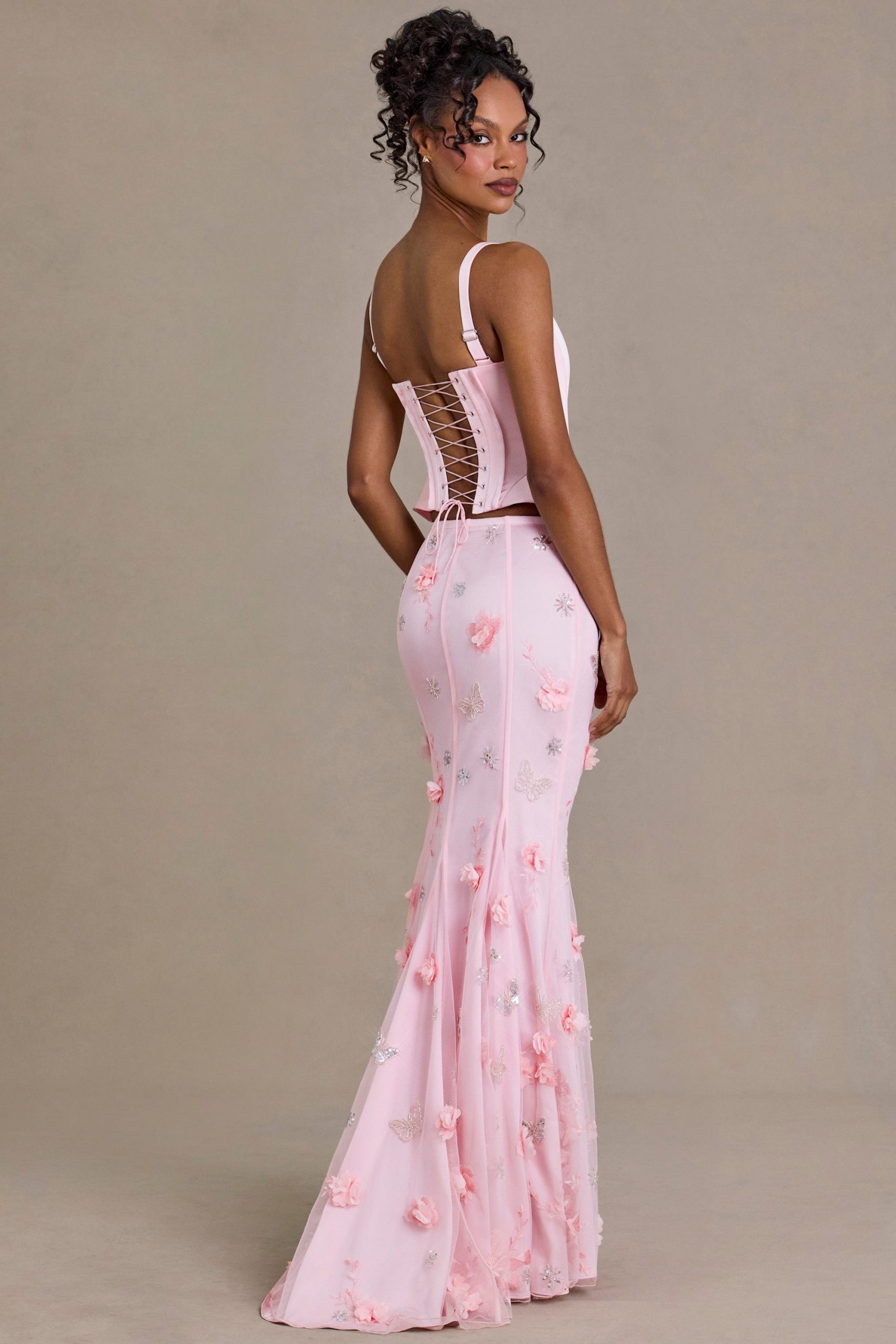 Premium Embellished Tulle Skirt in Baby Pink - Image 2