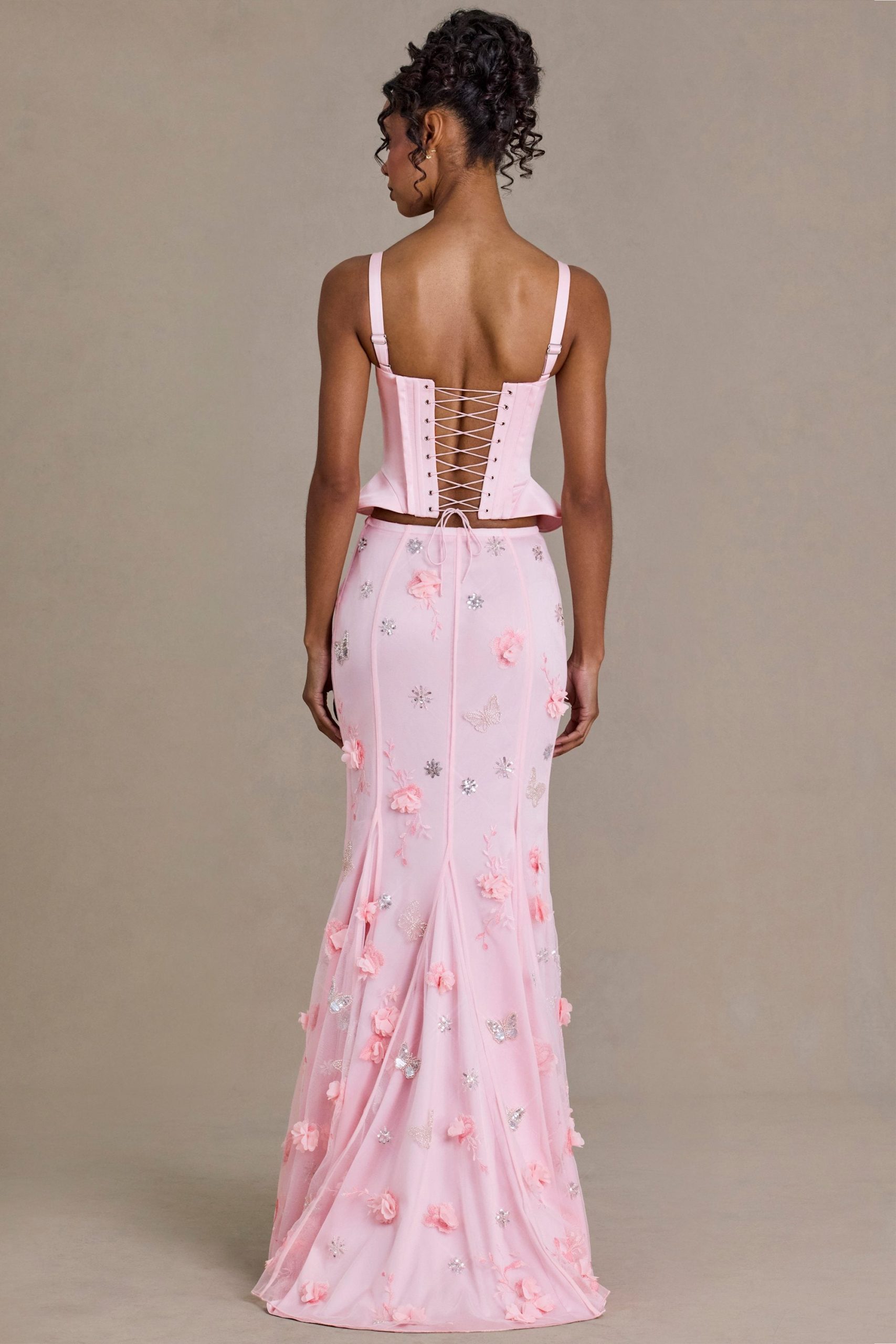 Premium Satin Lace-Up Corset Top in Baby Pink - Image 2