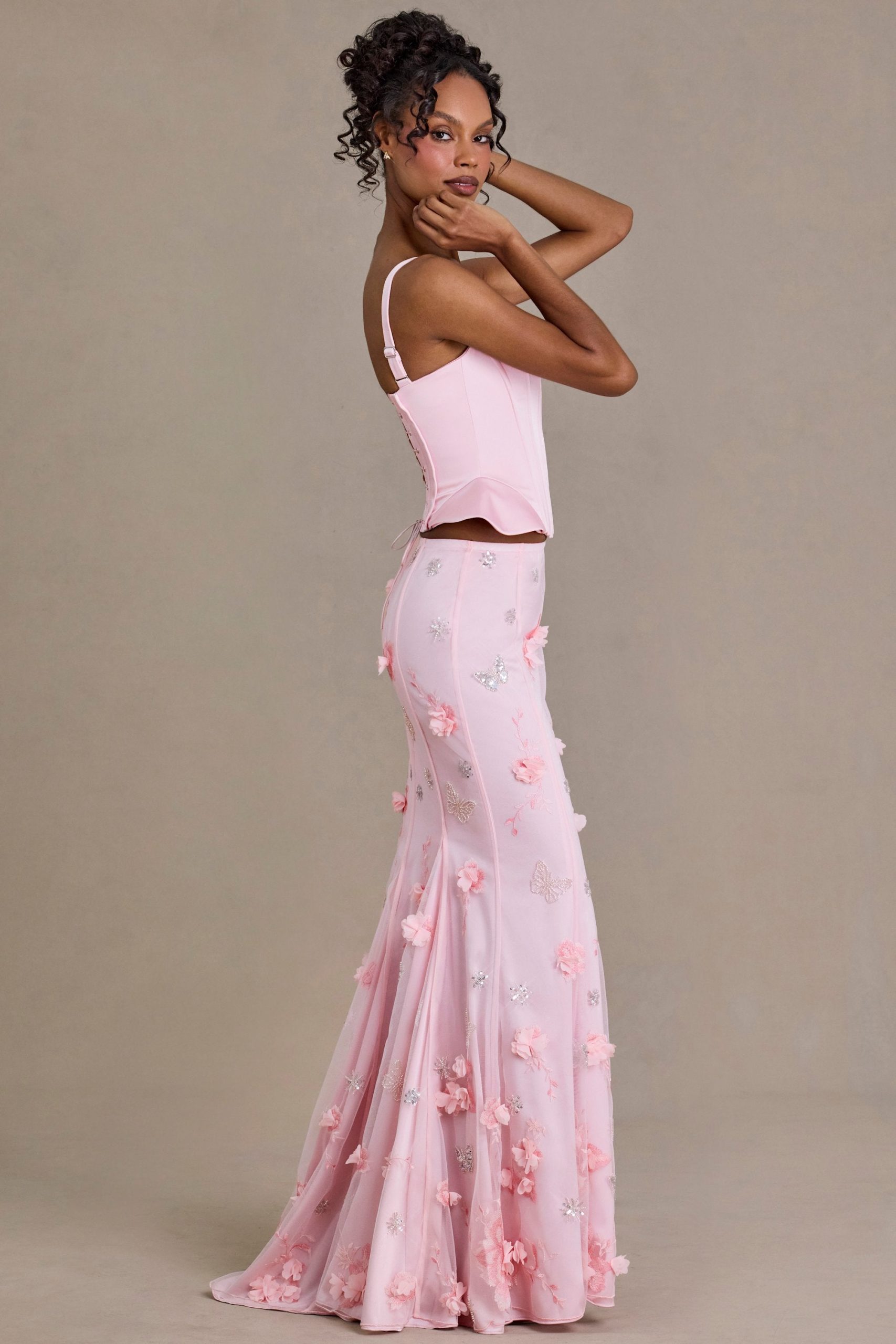 Premium Satin Lace-Up Corset Top in Baby Pink - Image 3