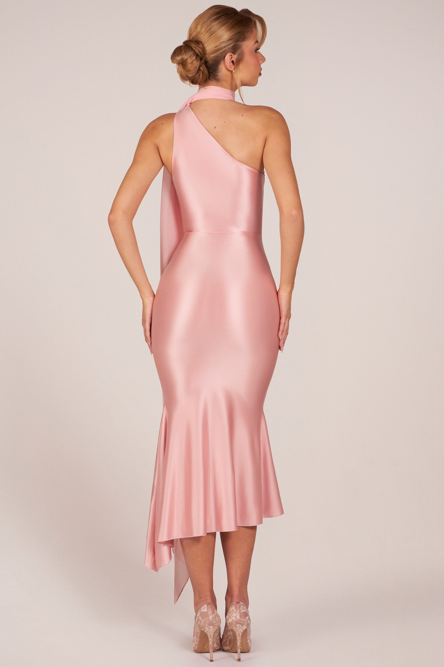 Scarf-Detail Midaxi Dress in Blush Pink - Image 3