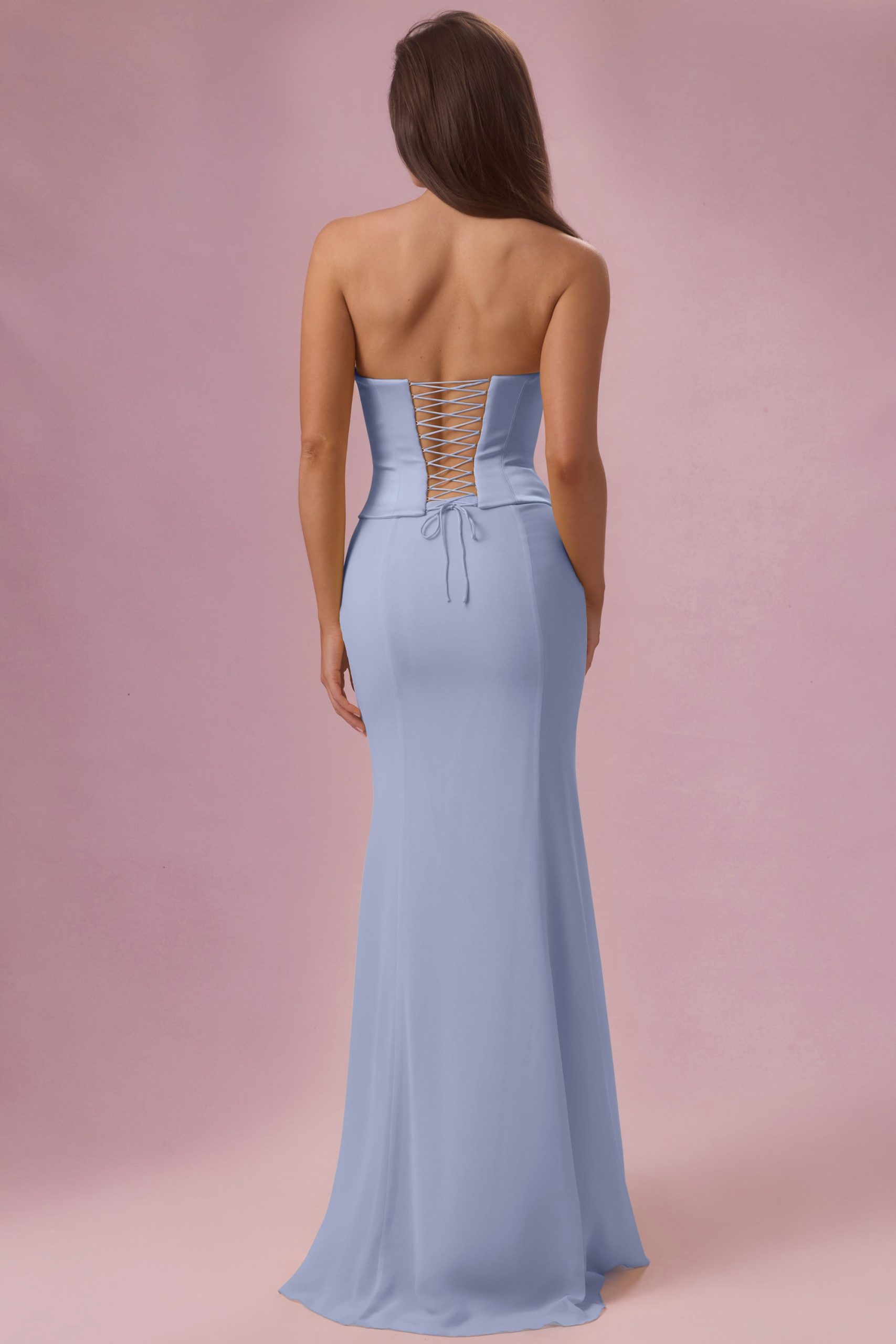 Premium Satin Corset Bridesmaid Dress in Powder Blue - Image 2