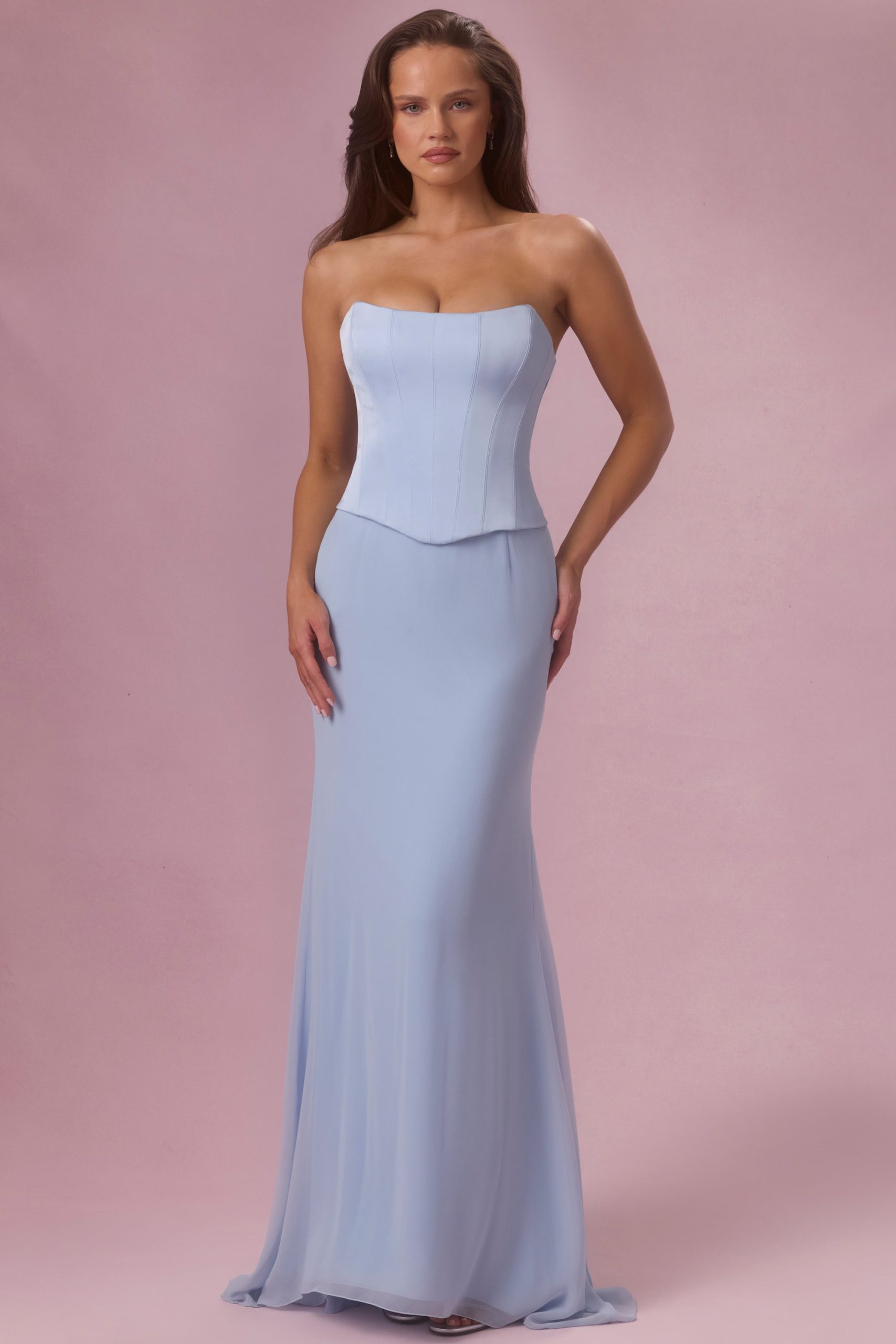 Premium Satin Corset Bridesmaid Dress in Powder Blue - Image 5