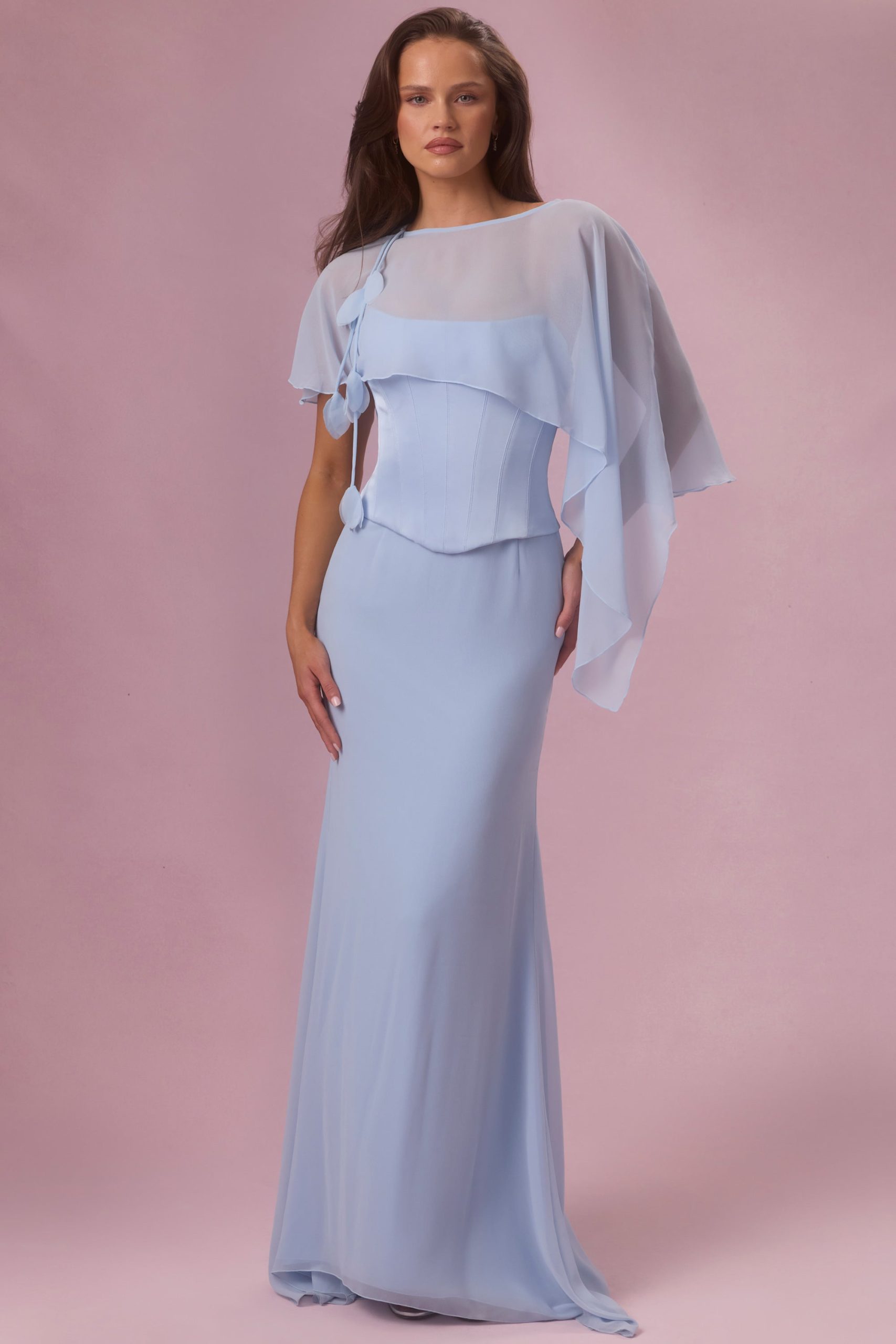 Premium Satin Corset Bridesmaid Dress in Powder Blue - Image 6