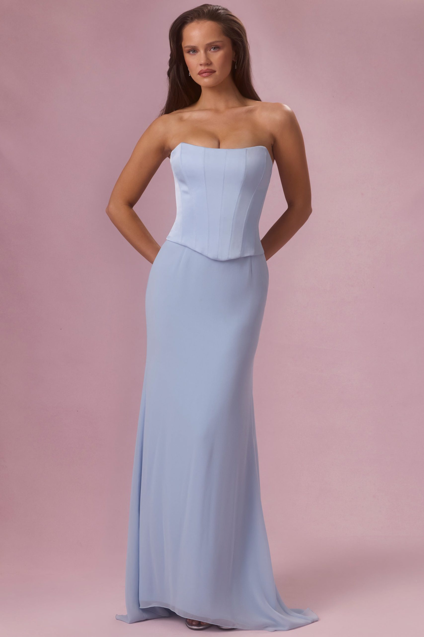 Premium Satin Corset Bridesmaid Dress in Powder Blue - Image 7