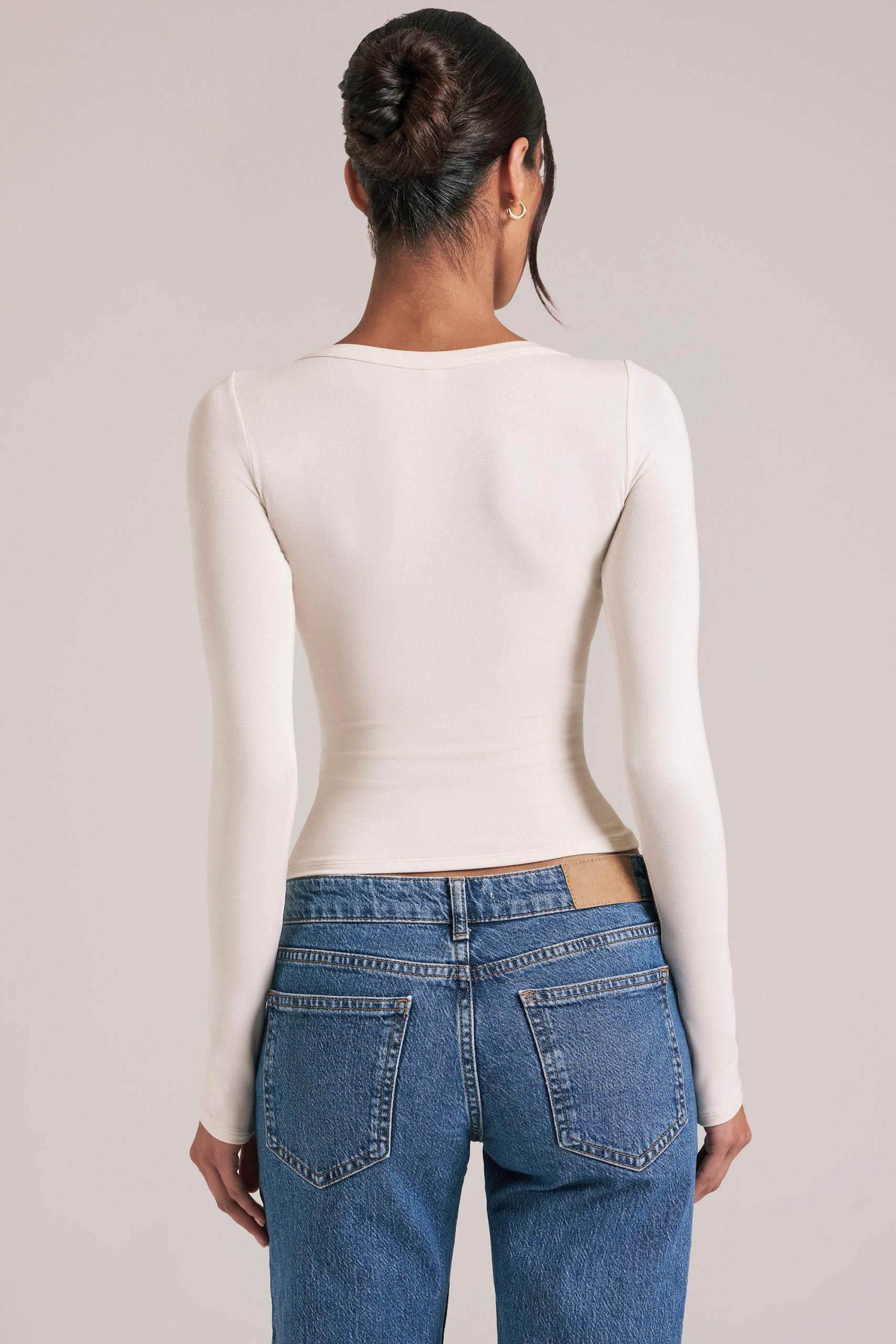 V-Neck Long-Sleeve Top in Ivory - Image 2