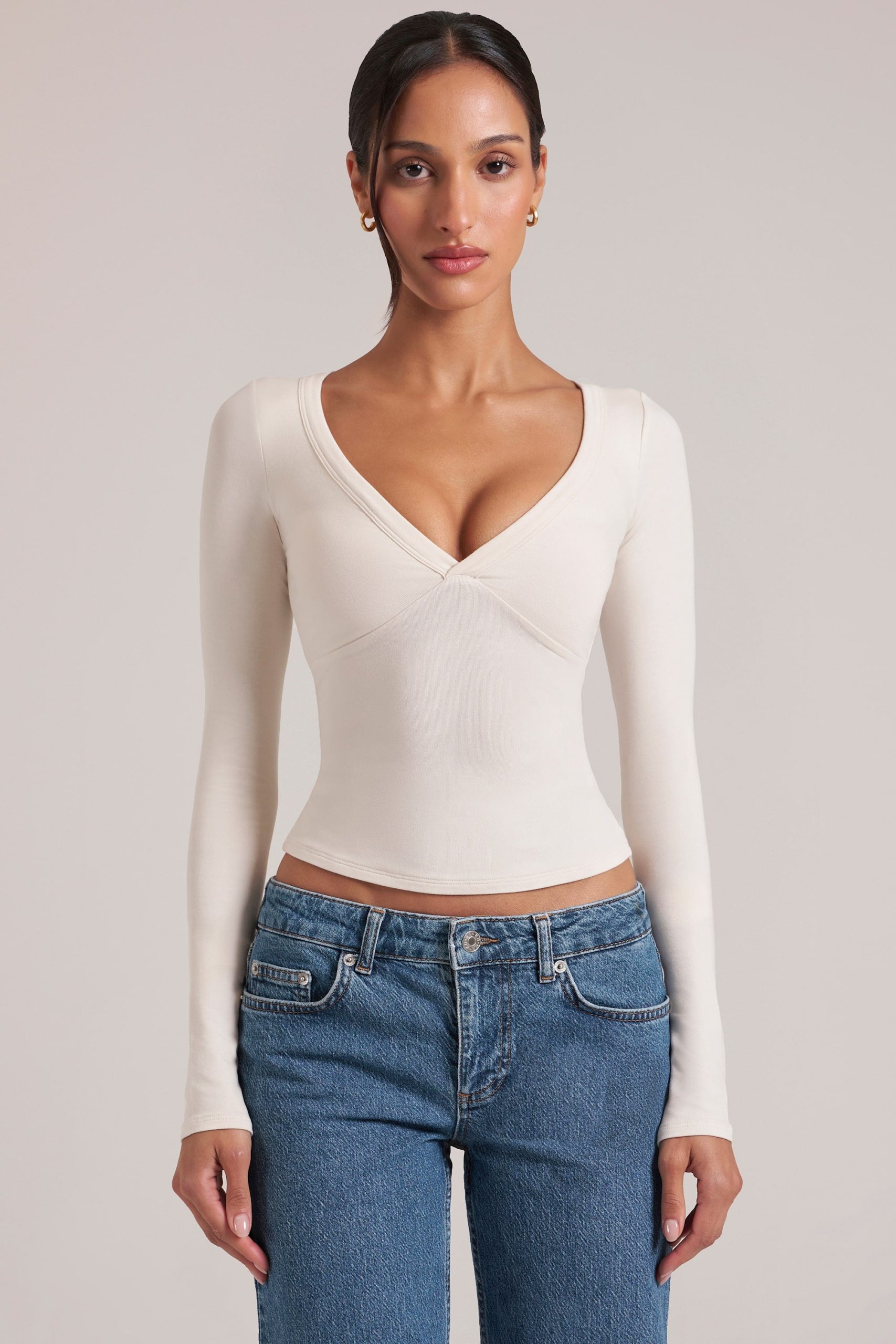 V-Neck Long-Sleeve Top in Ivory - Image 5