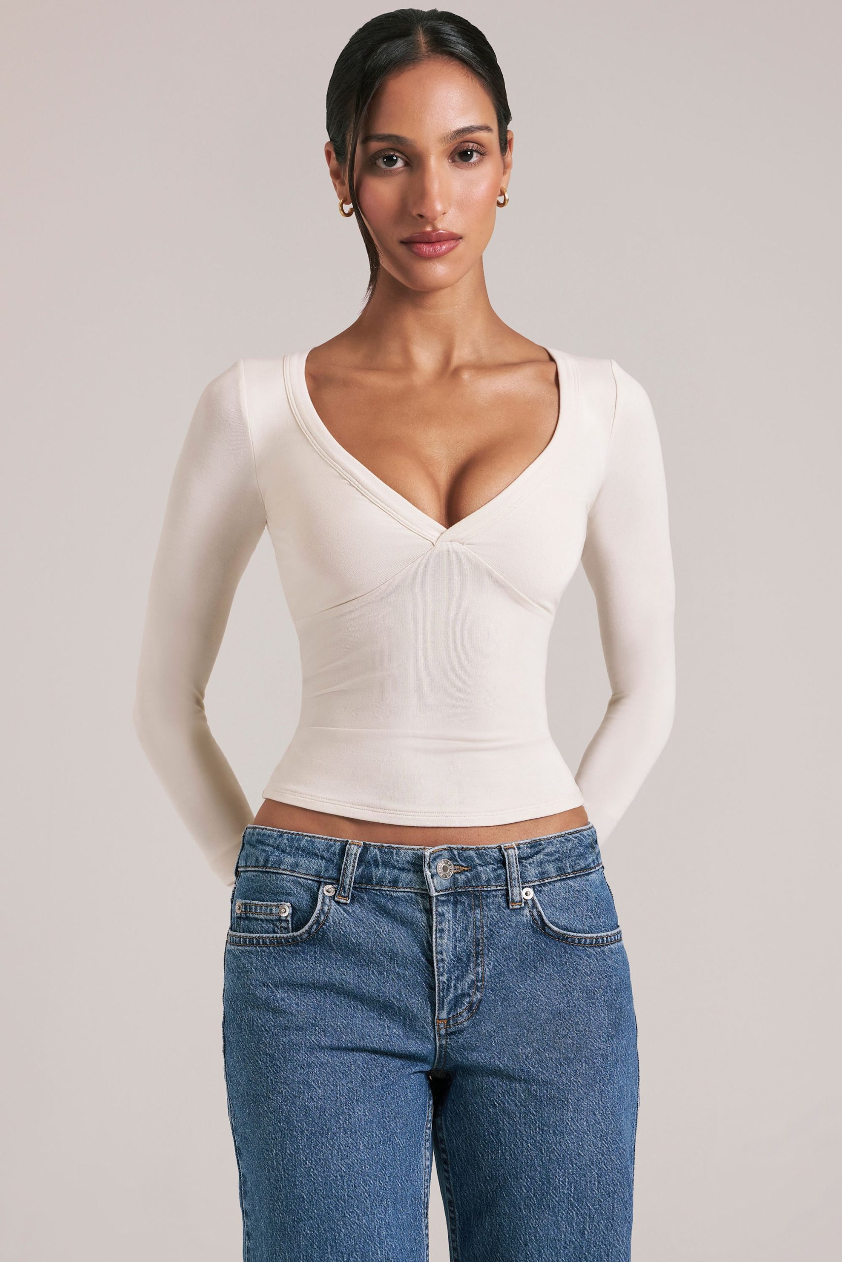 V-Neck Long-Sleeve Top in Ivory - Image 6
