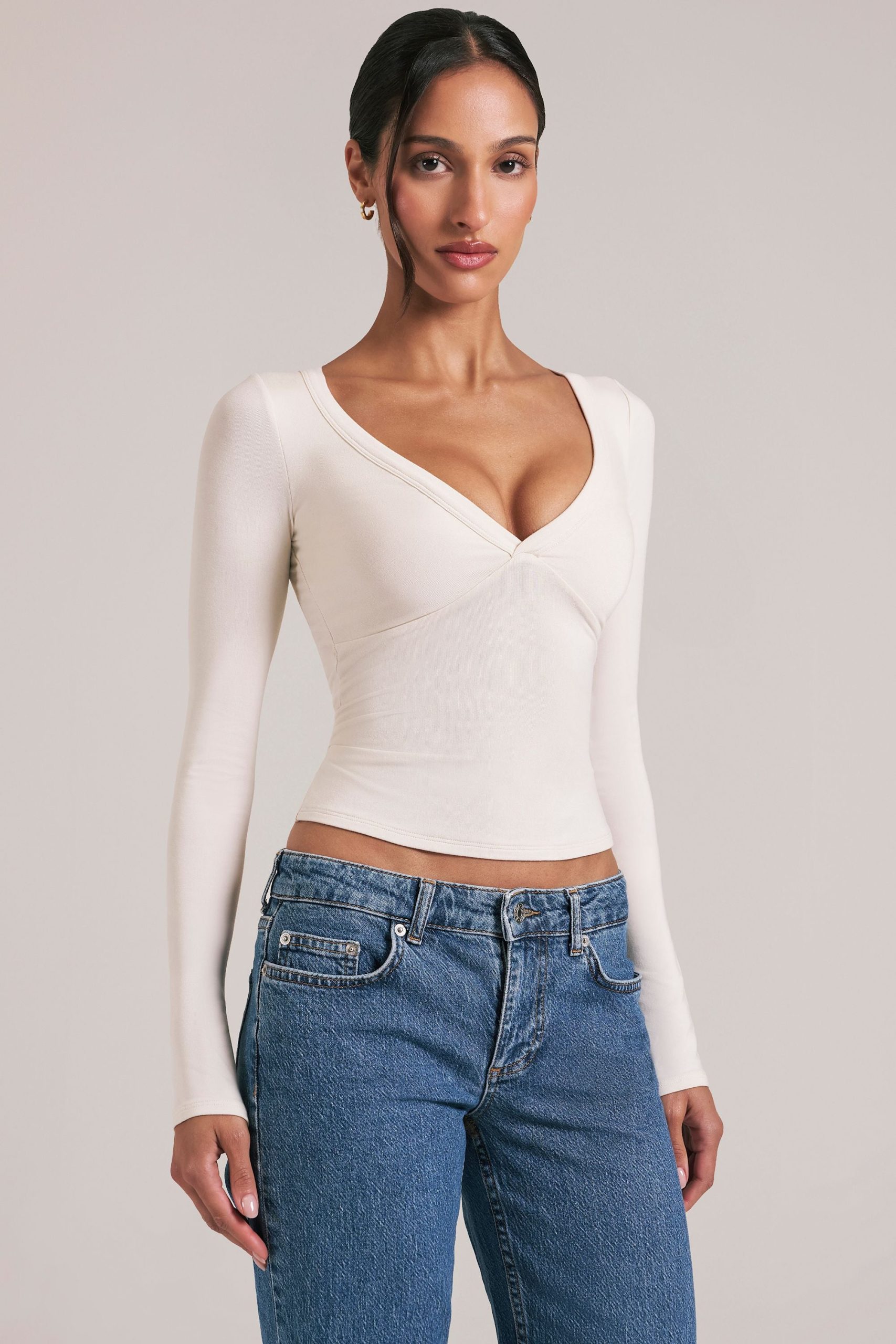 V-Neck Long-Sleeve Top in Ivory - Image 7