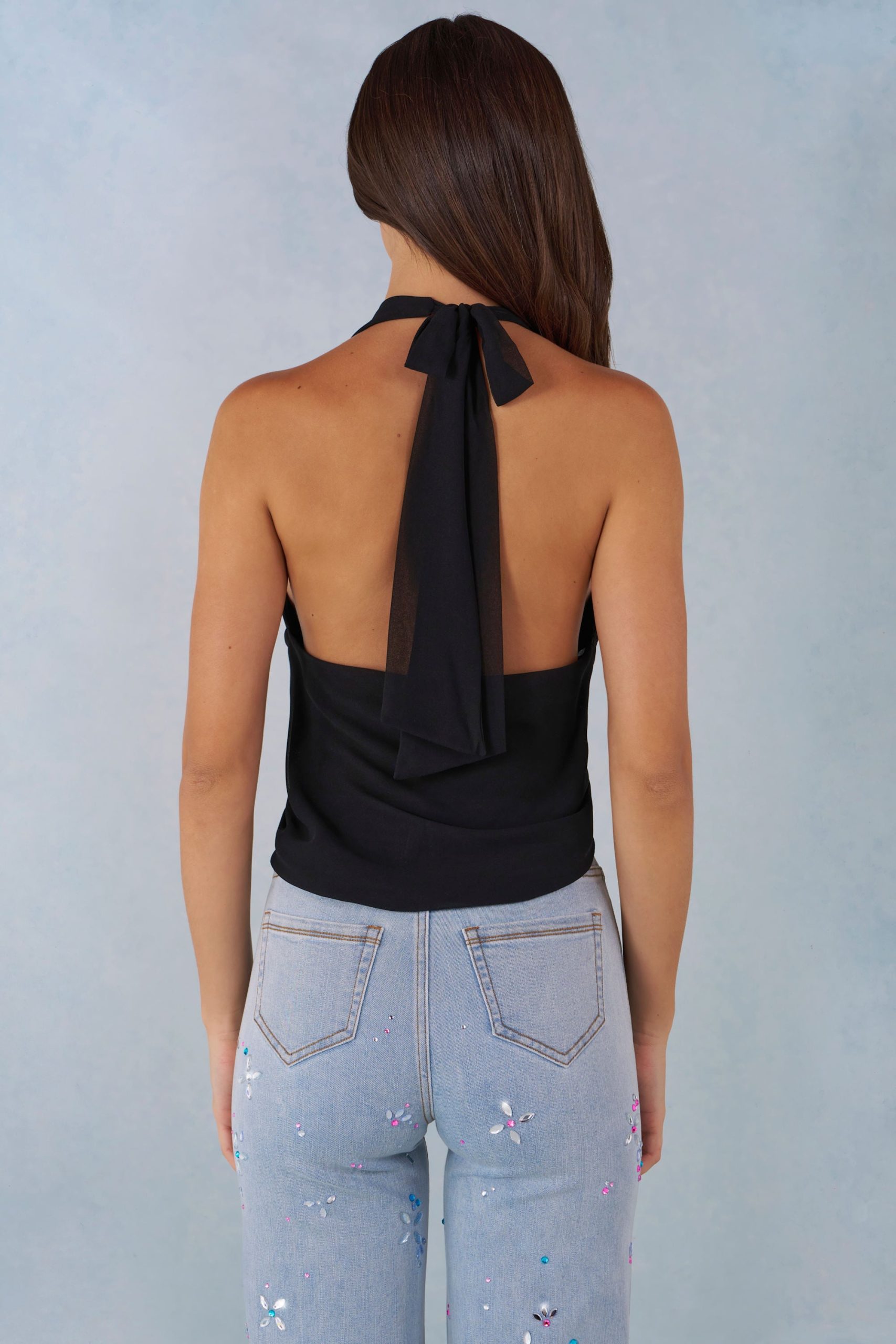 Deep Plunge Halterneck Top in Black - Image 6