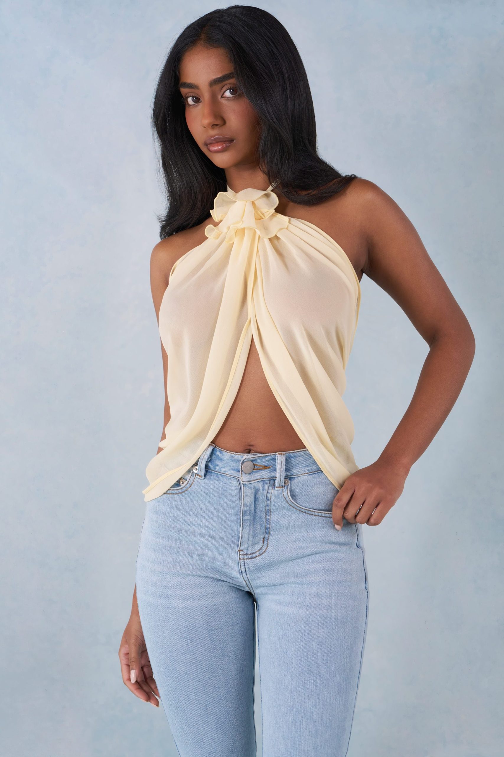 Halterneck Open-Front Top in Butter Yellow - Image 6