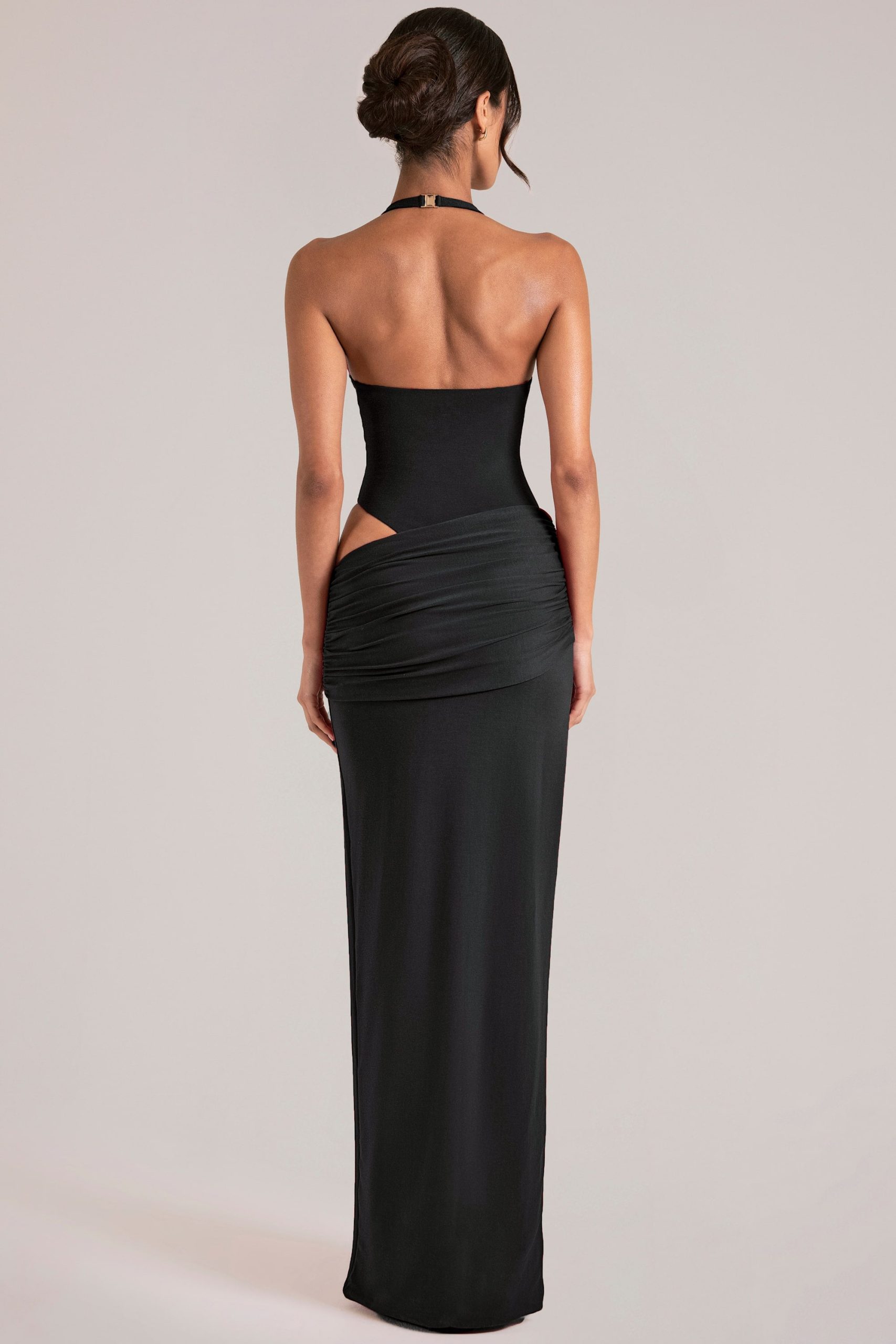 Deep Plunge Halterneck Maxi Dress in Black - Image 7