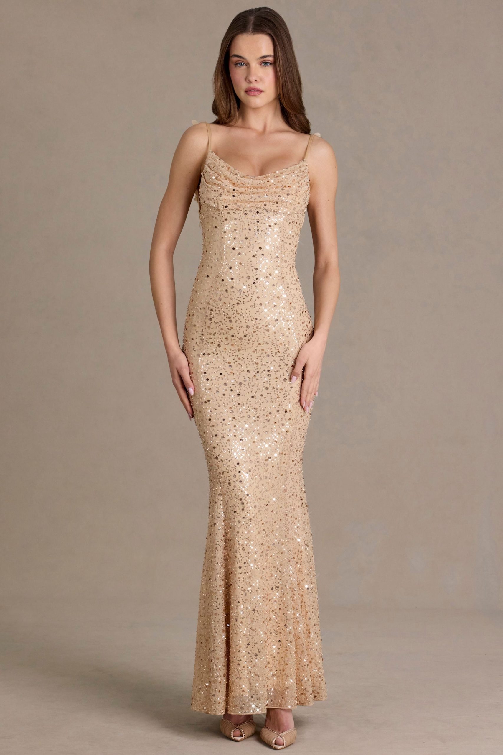Premium Embellished Open-Back Maxi Dress in Gold - Image 8
