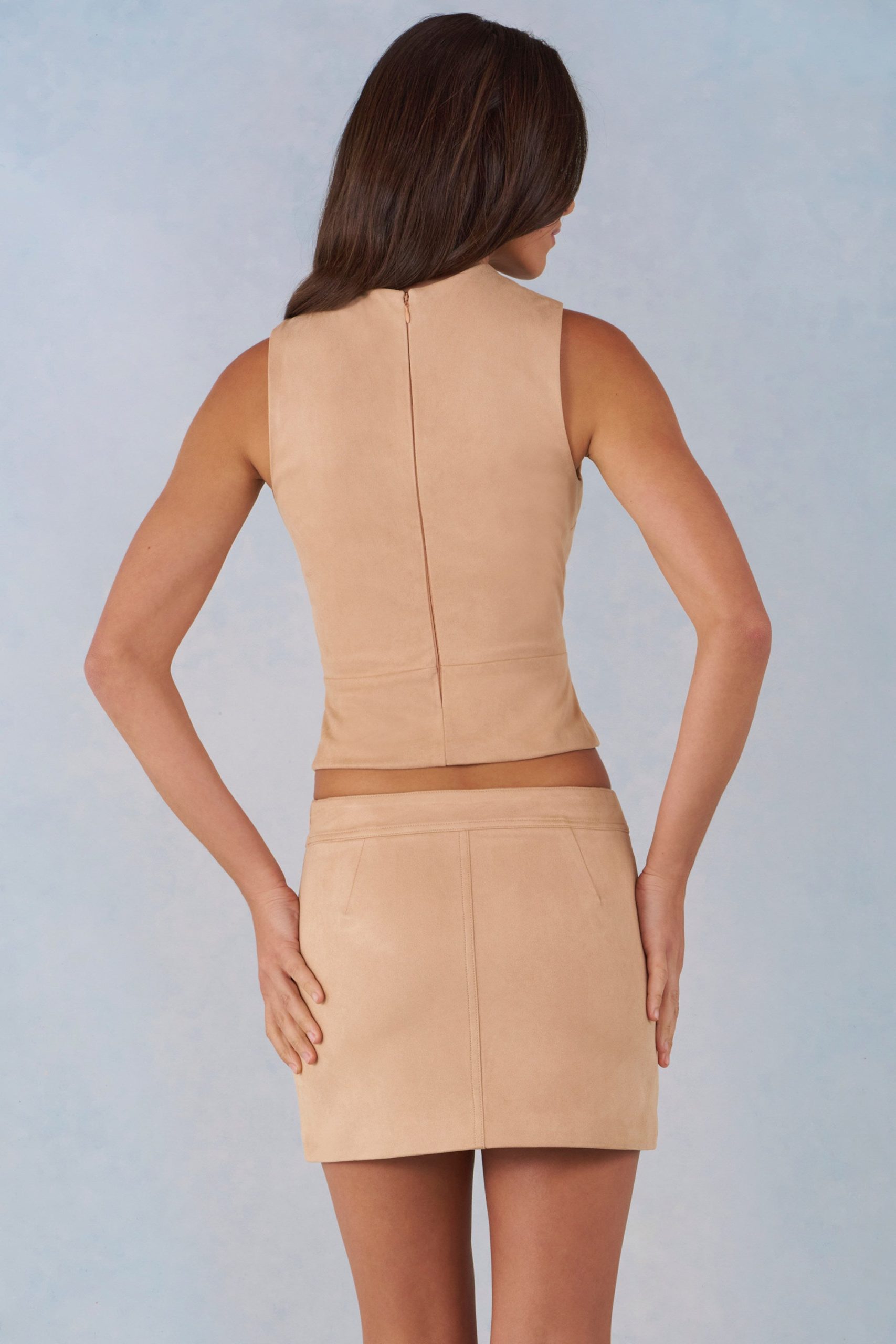 Faux Suede Mid-Rise Mini Skirt in Tan - Image 6