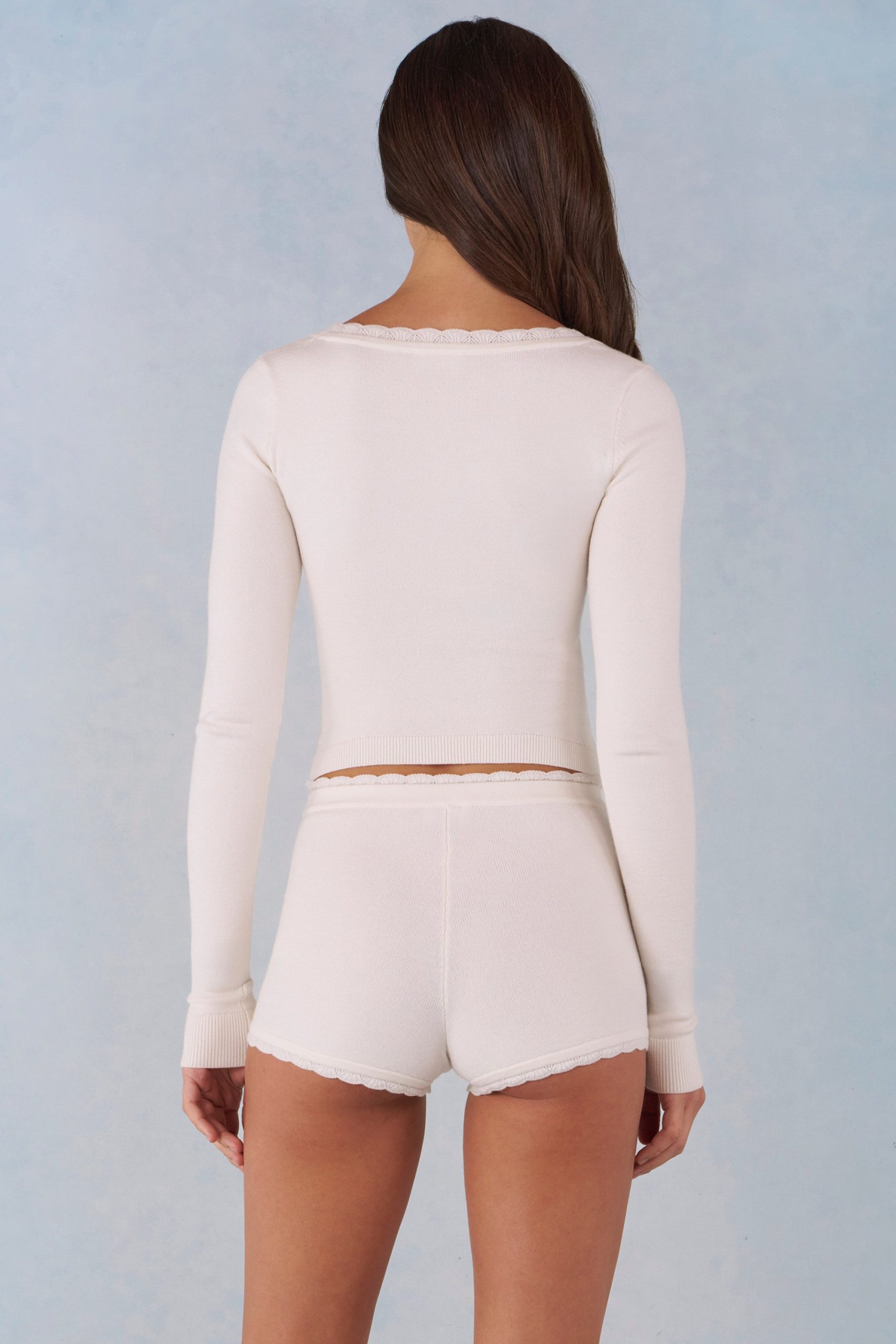 Knit Long-Sleeve Cardigan in Ivory - Image 3