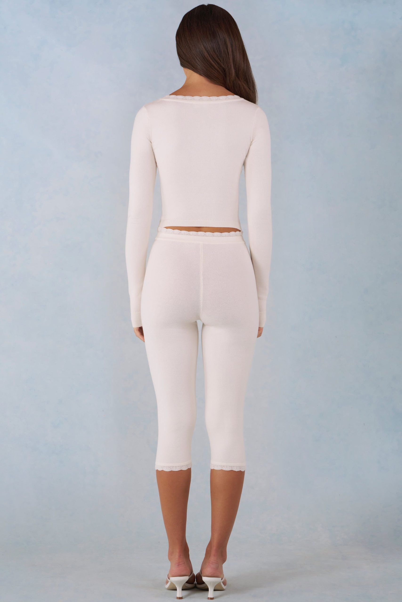 Knit Mid-Rise Capri Trousers in Ivory - Image 3