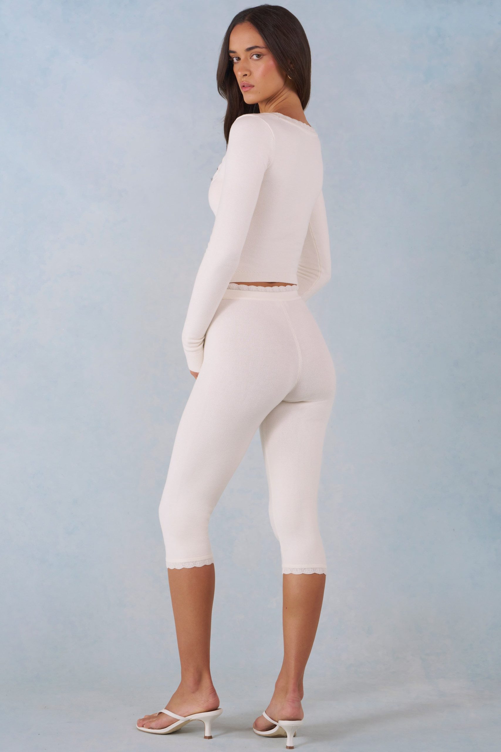 Knit Mid-Rise Capri Trousers in Ivory - Image 2