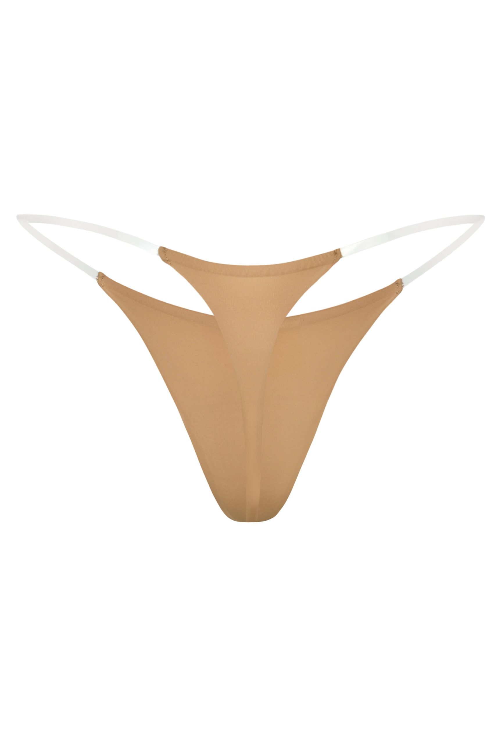 Seamless Knit Clear Strap Thong in Caramel - Image 2