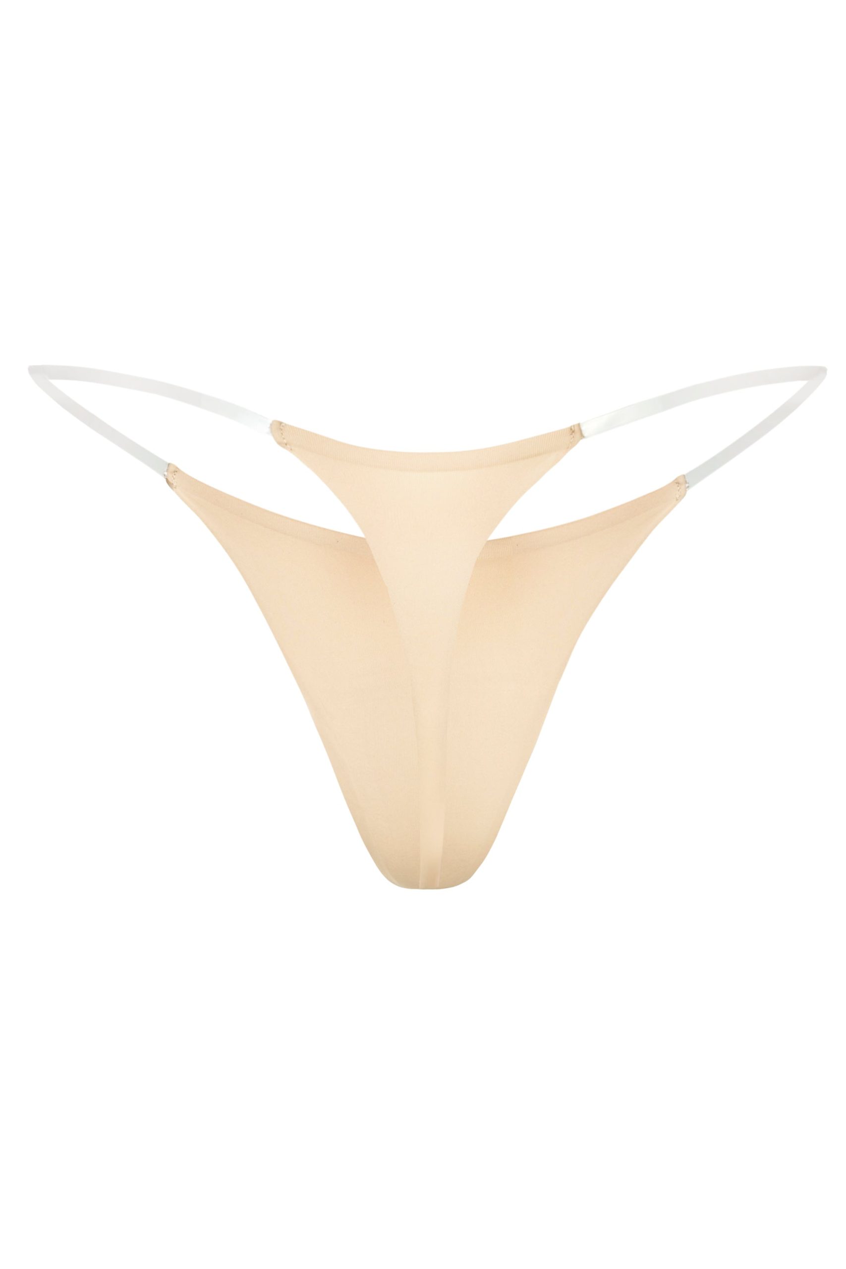Seamless Knit Clear Strap Thong in Warm Peach - Image 2