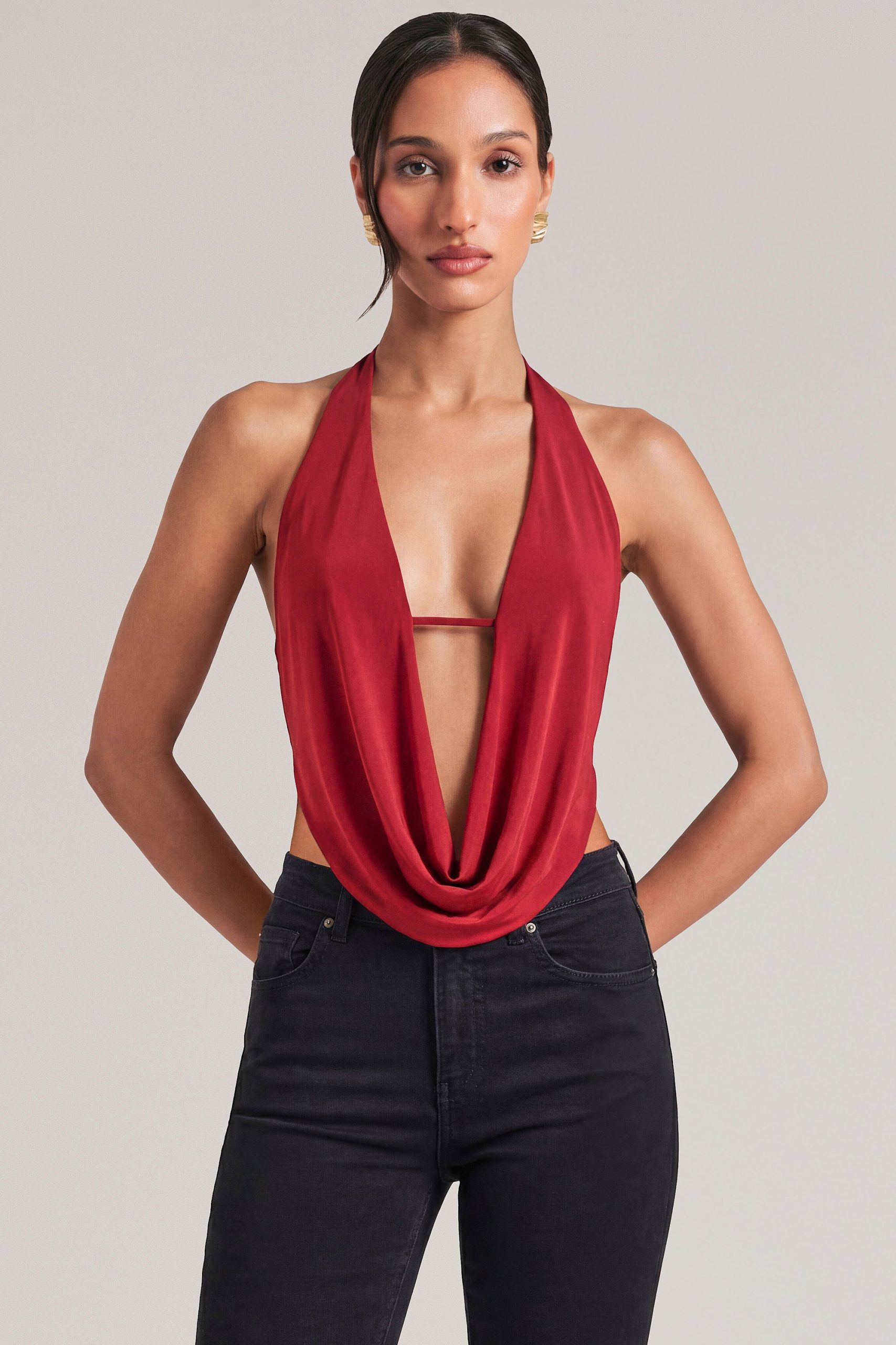 Draped Cowl Top in Cherry Red - Image 4