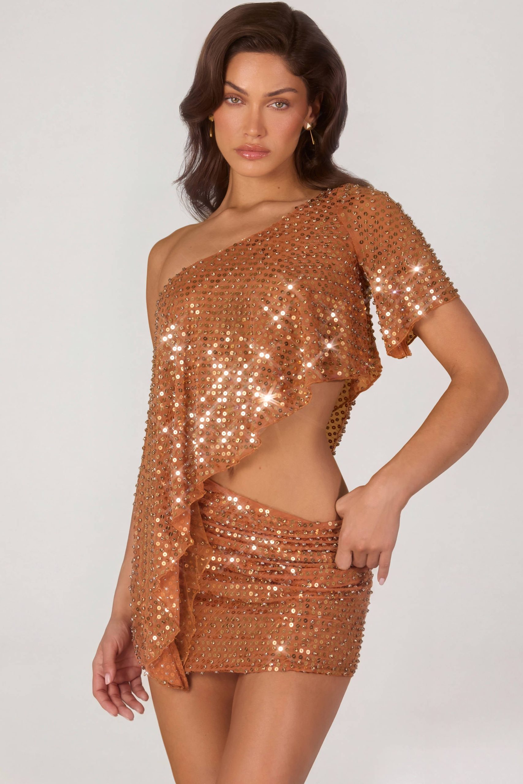 Embellished Micro Mini Skirt in Bronze - Image 7