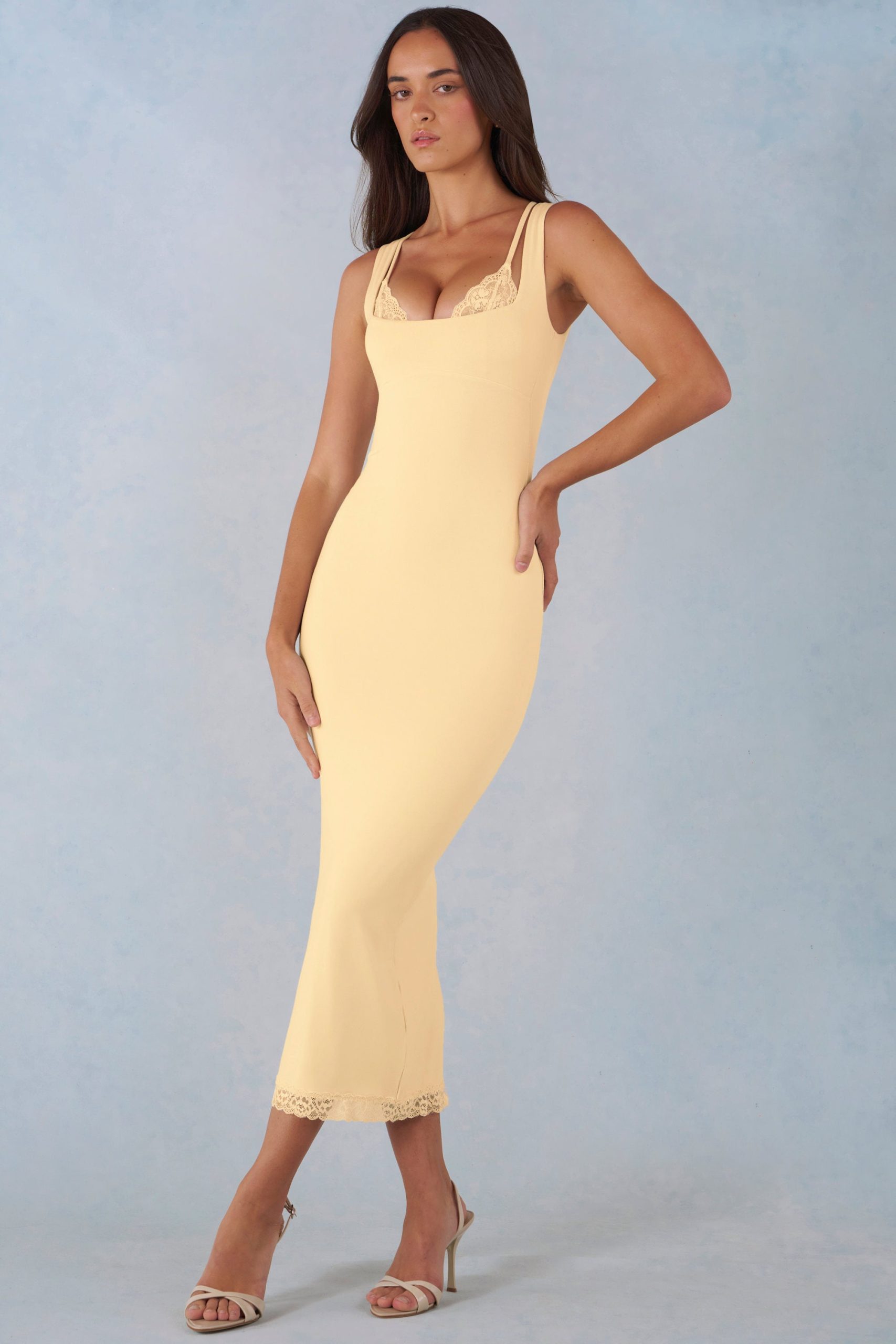 Modal Lace-Trim Midaxi Dress in Butter Yellow - Image 7