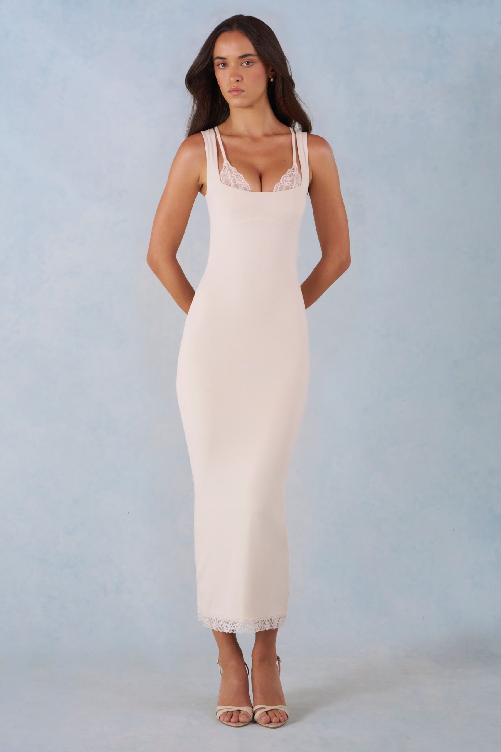 Modal Lace-Trim Midaxi Dress in Ivory - Image 5