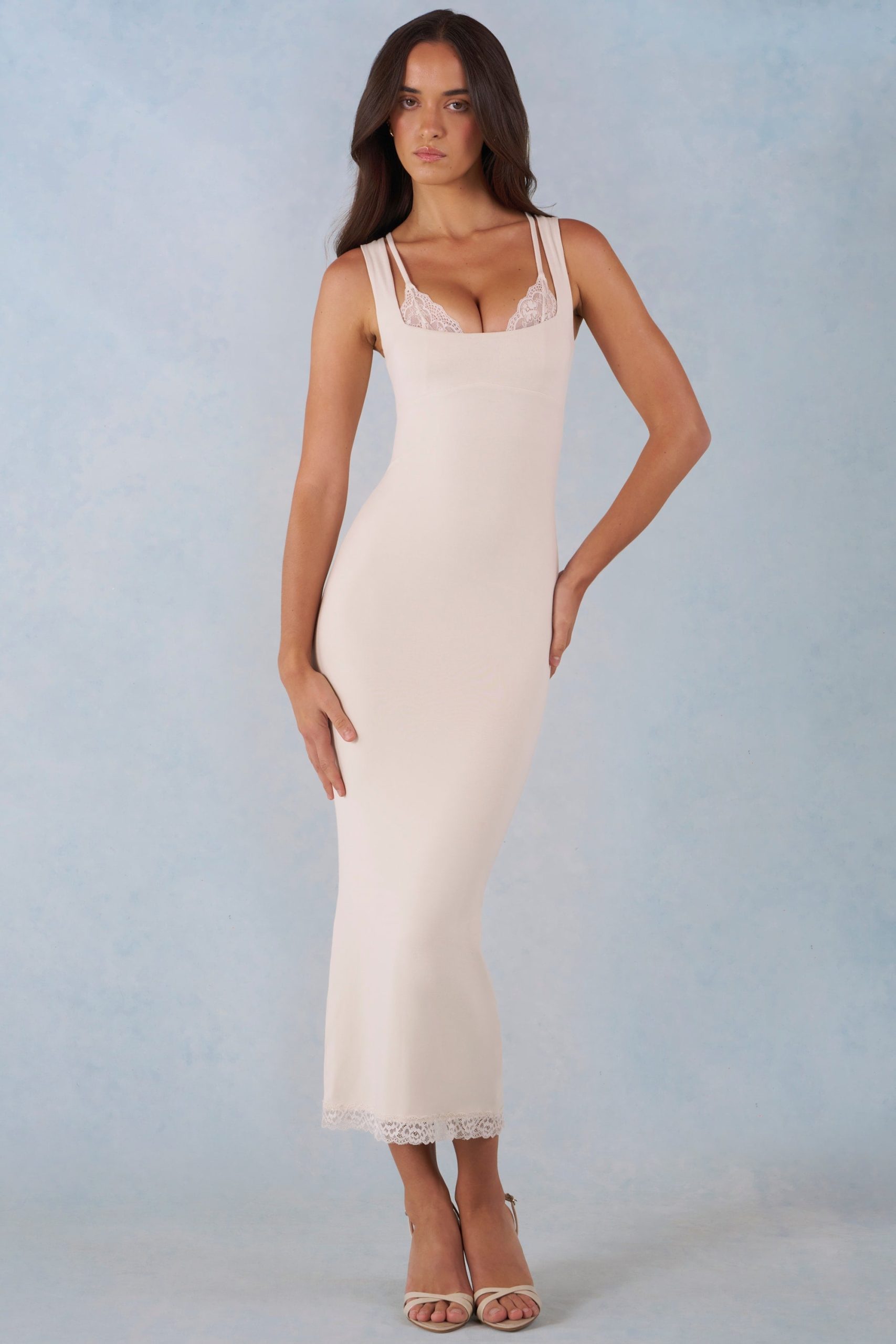 Modal Lace-Trim Midaxi Dress in Ivory - Image 8