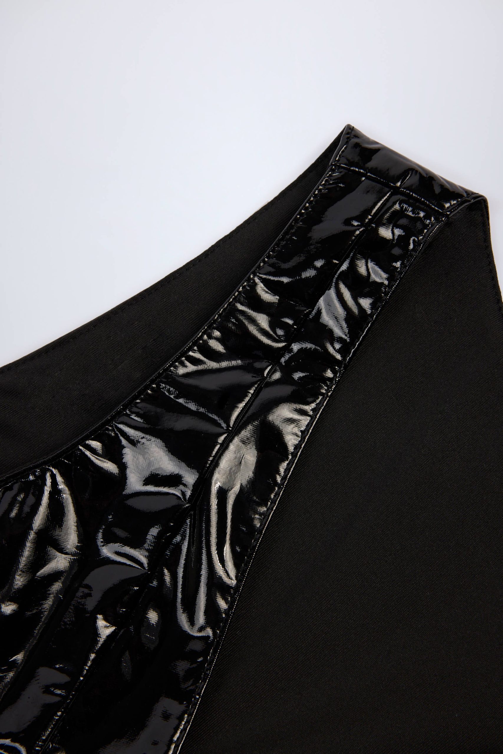 Glossy Vinyl Plunge-Neck Bodysuit in Black - Image 8