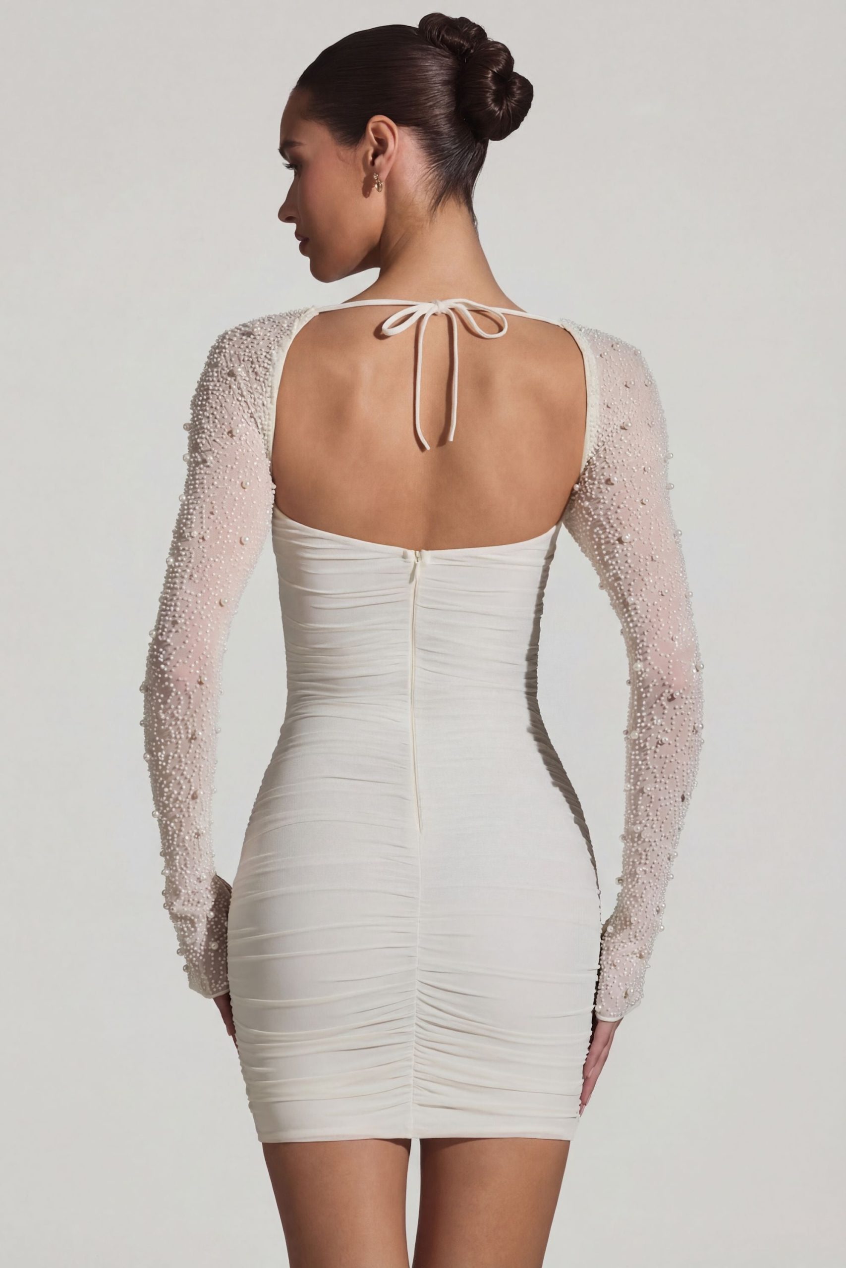 Embellished Long-Sleeve Mini Dress in White - Image 2