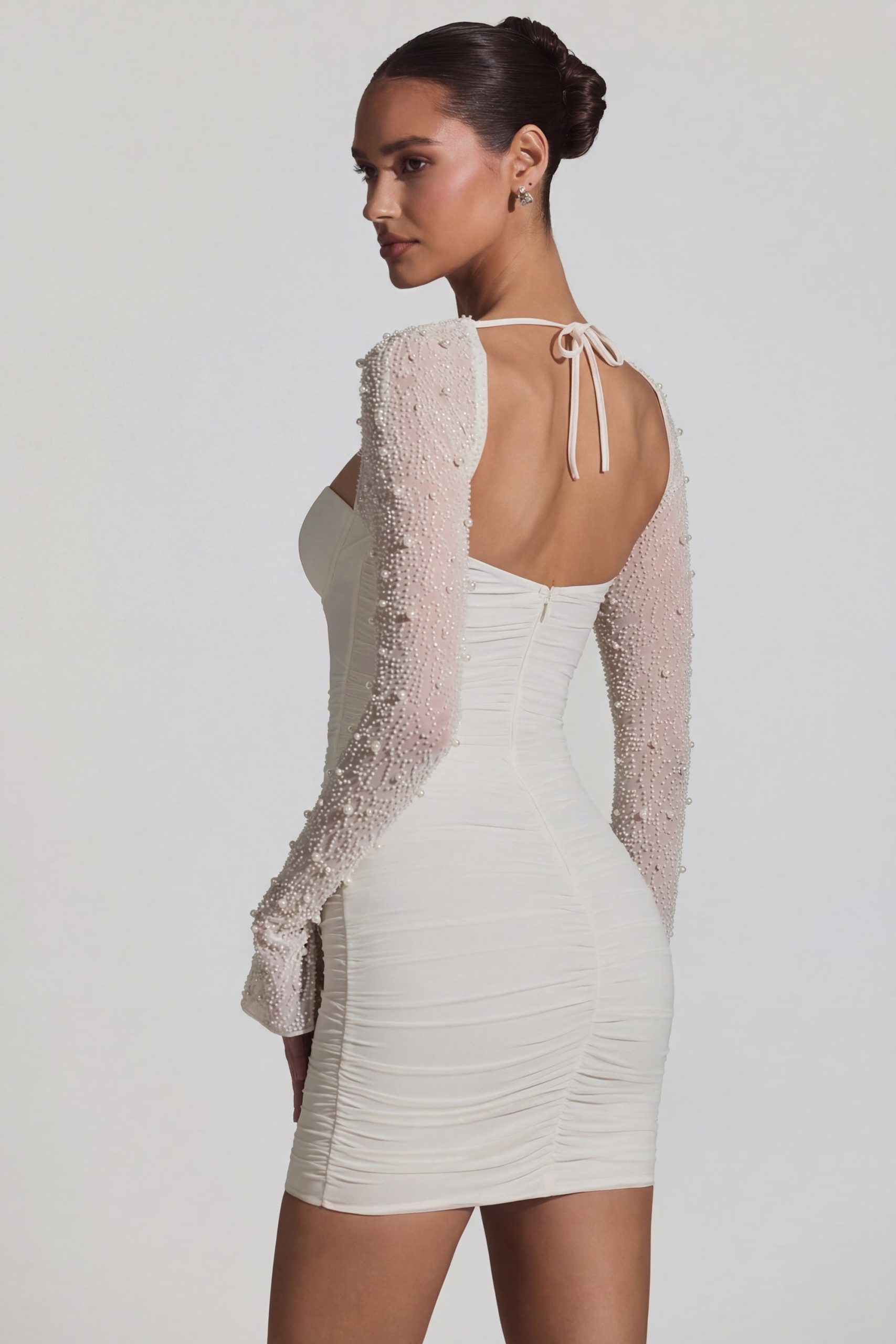 Embellished Long-Sleeve Mini Dress in White - Image 6