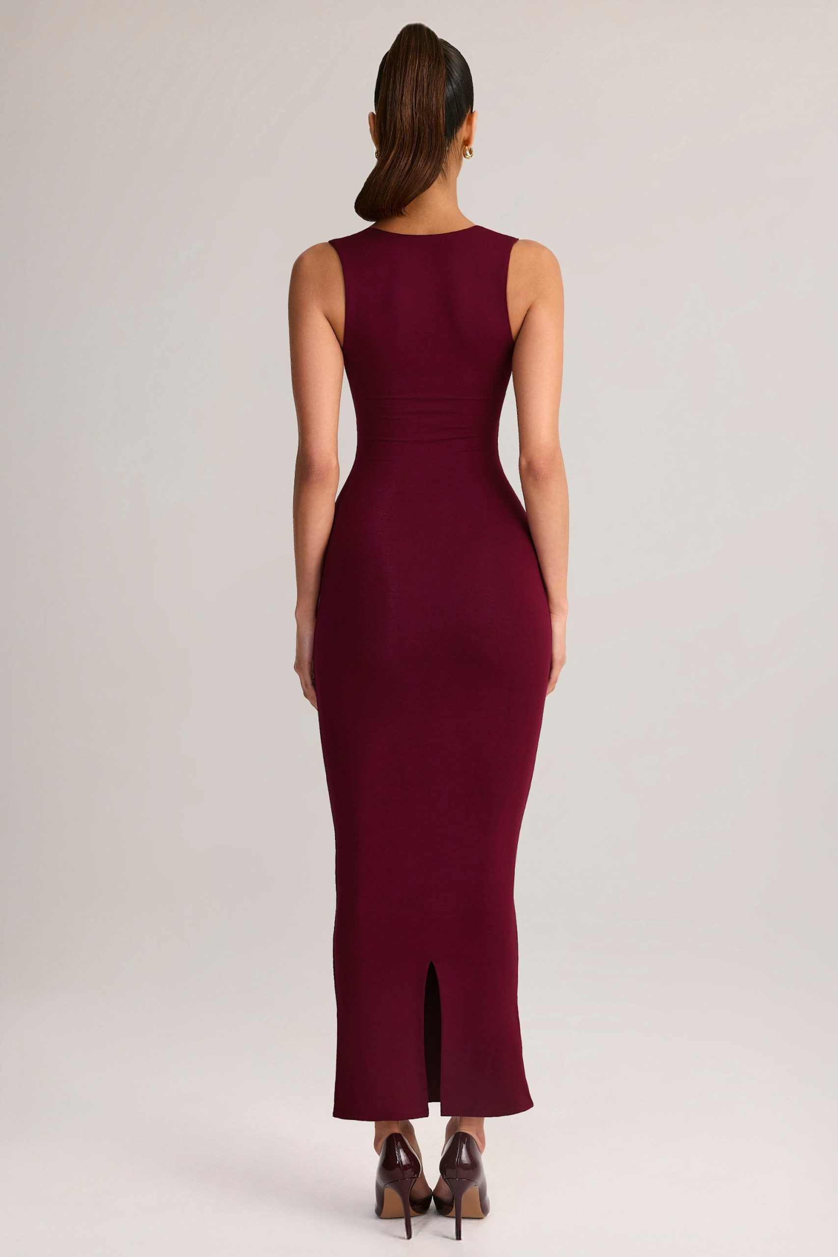 Modal Square-Neck Bodycon Midi Dress in Wine - Image 2