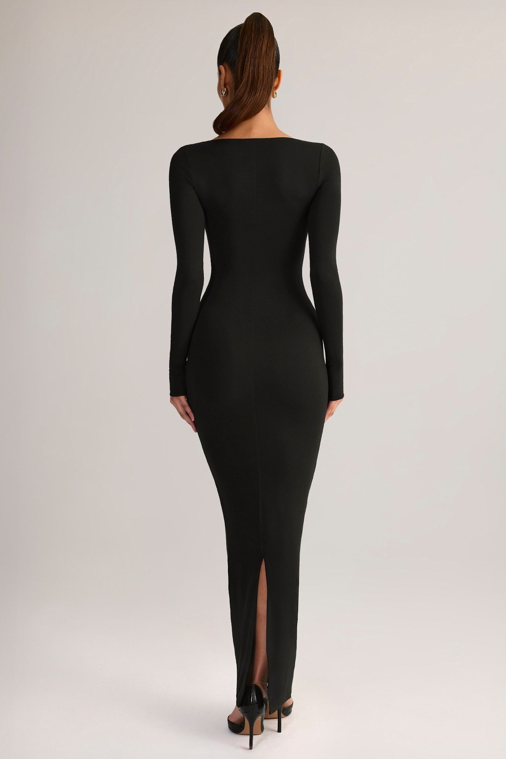 Modal Square-Neck Bodycon Maxi Dress in Black - Image 2