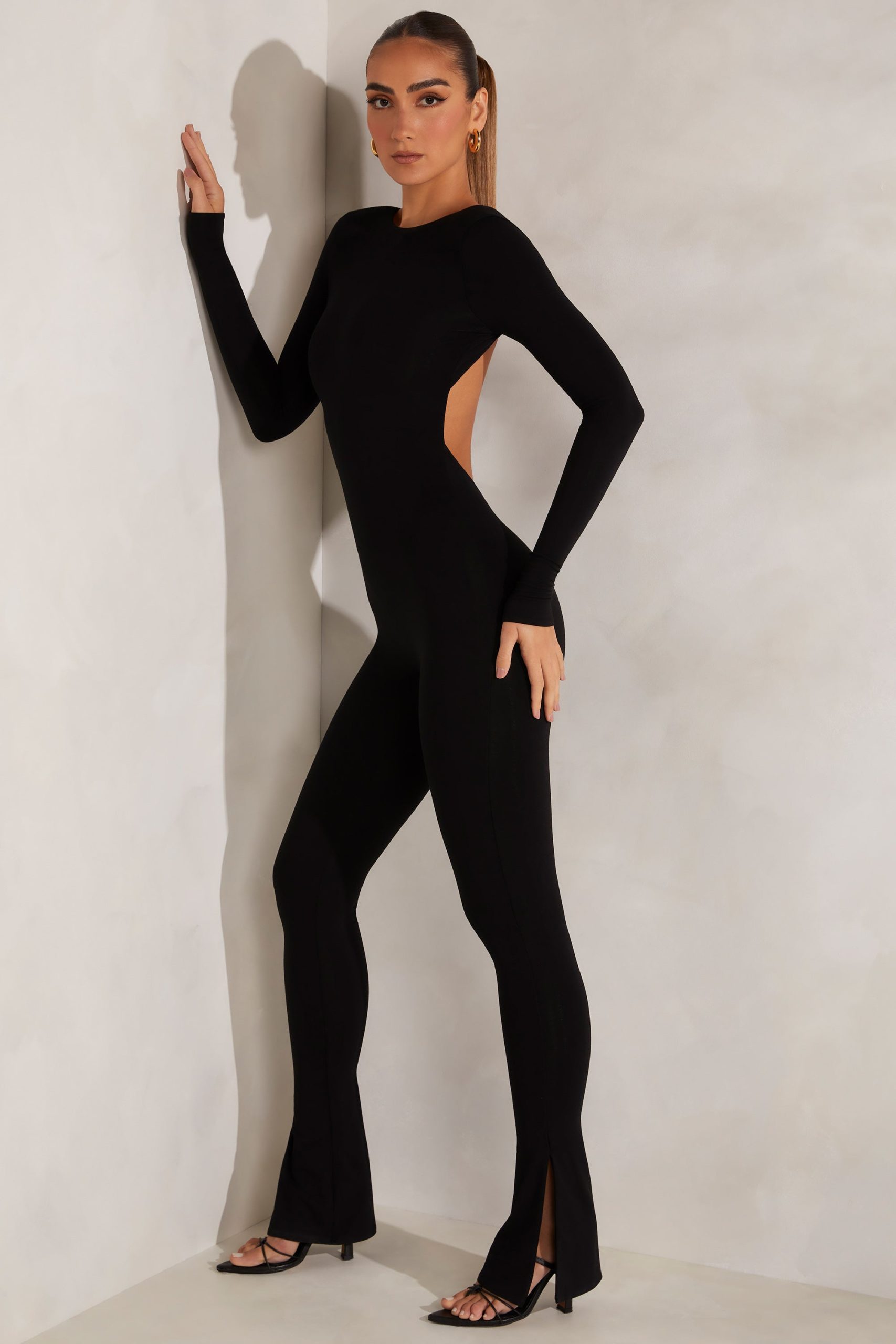 High Neck Open Back Jumpsuit in Black - Image 8