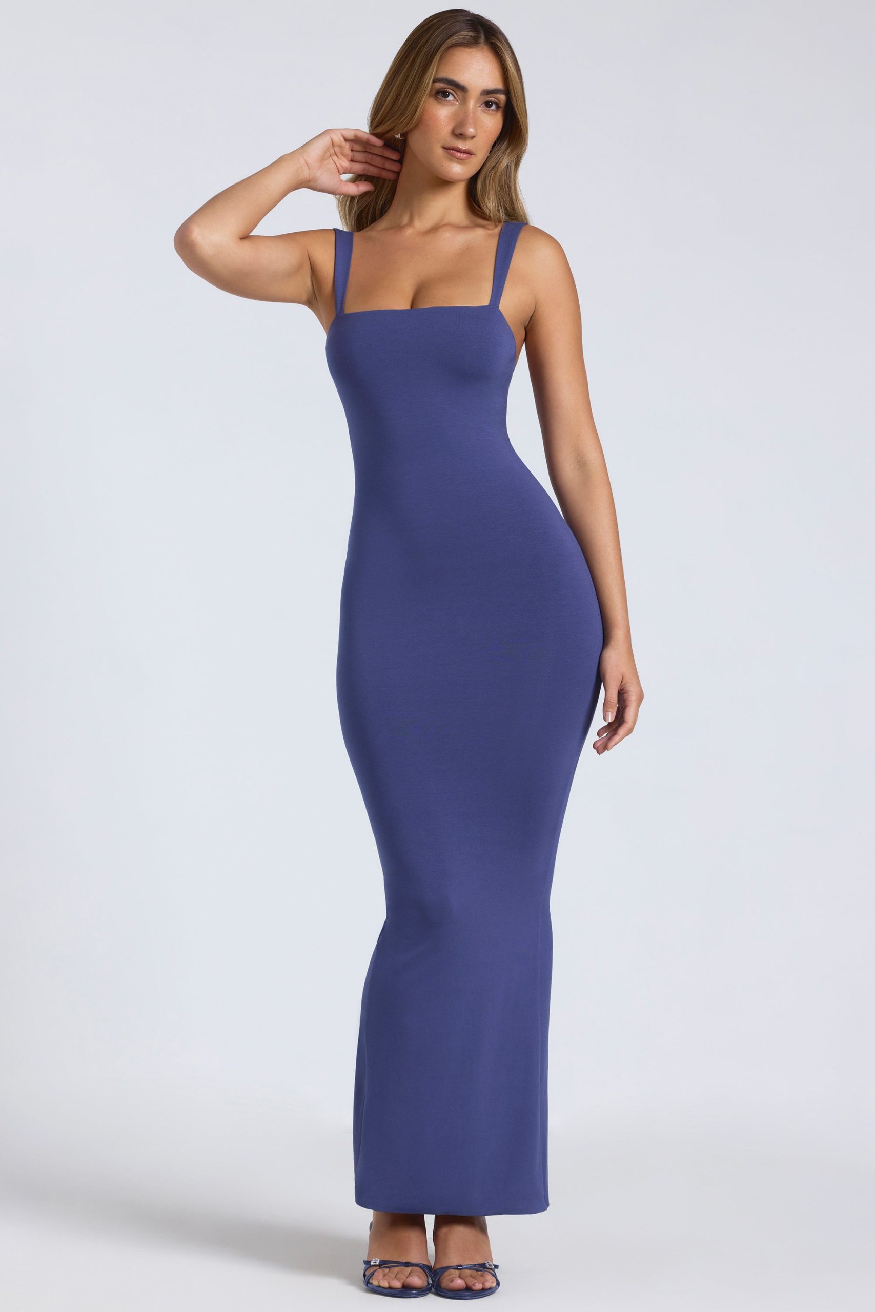 Modal Square-Neck Low Back Maxi Dress in Navy - Image 5