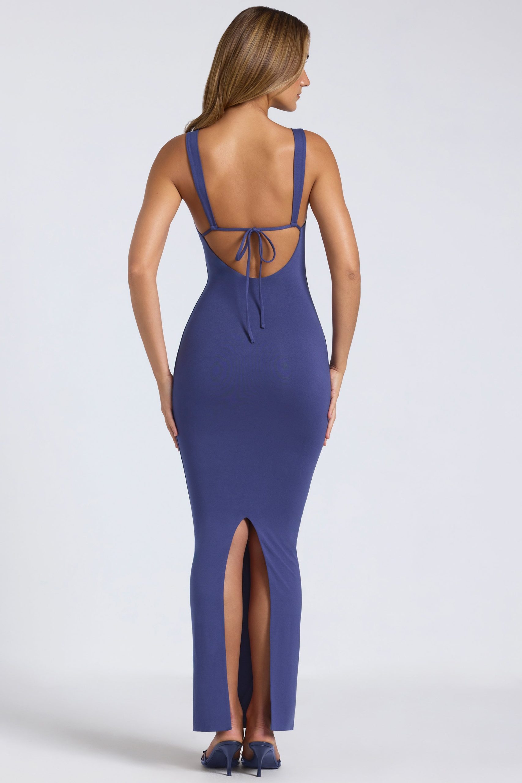 Modal Square-Neck Low Back Maxi Dress in Navy - Image 2