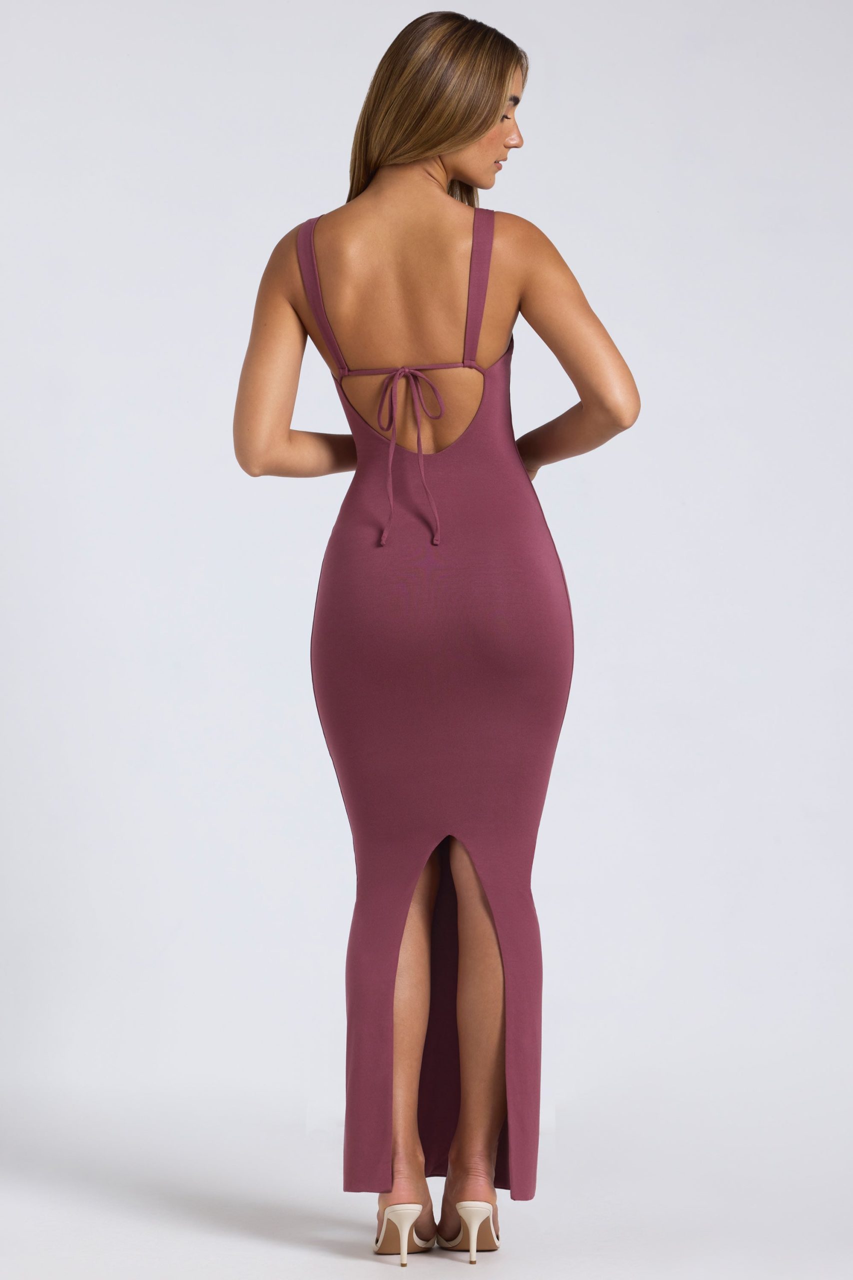 Modal Square-Neck Low Back Maxi Dress in Plum - Image 2