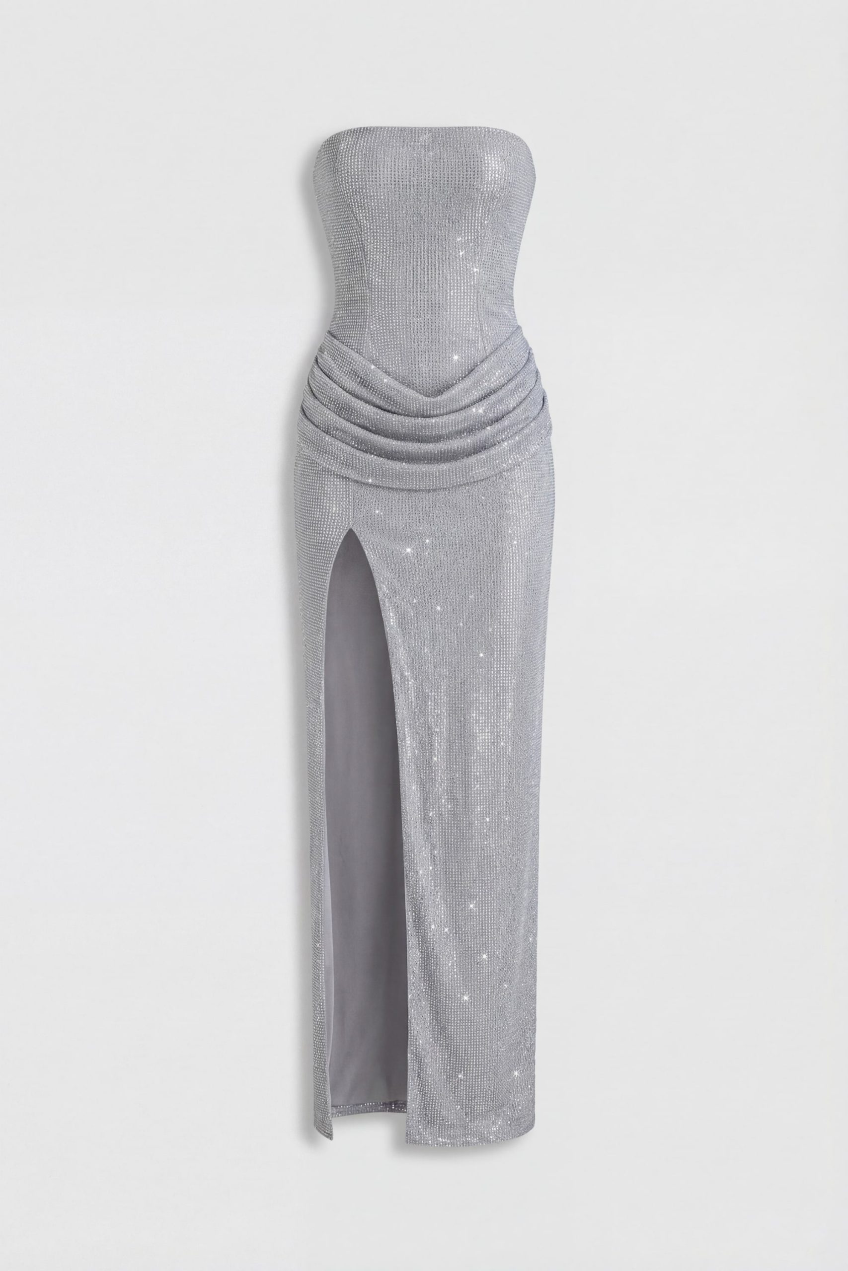 Embellished Bandeau Cowl-Waist Maxi Dress in Silver - Image 4
