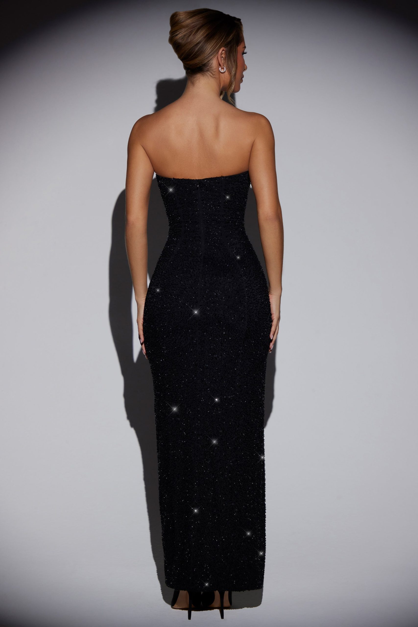 Embellished Bandeau Cowl Neck Maxi Dress in Black - Image 2