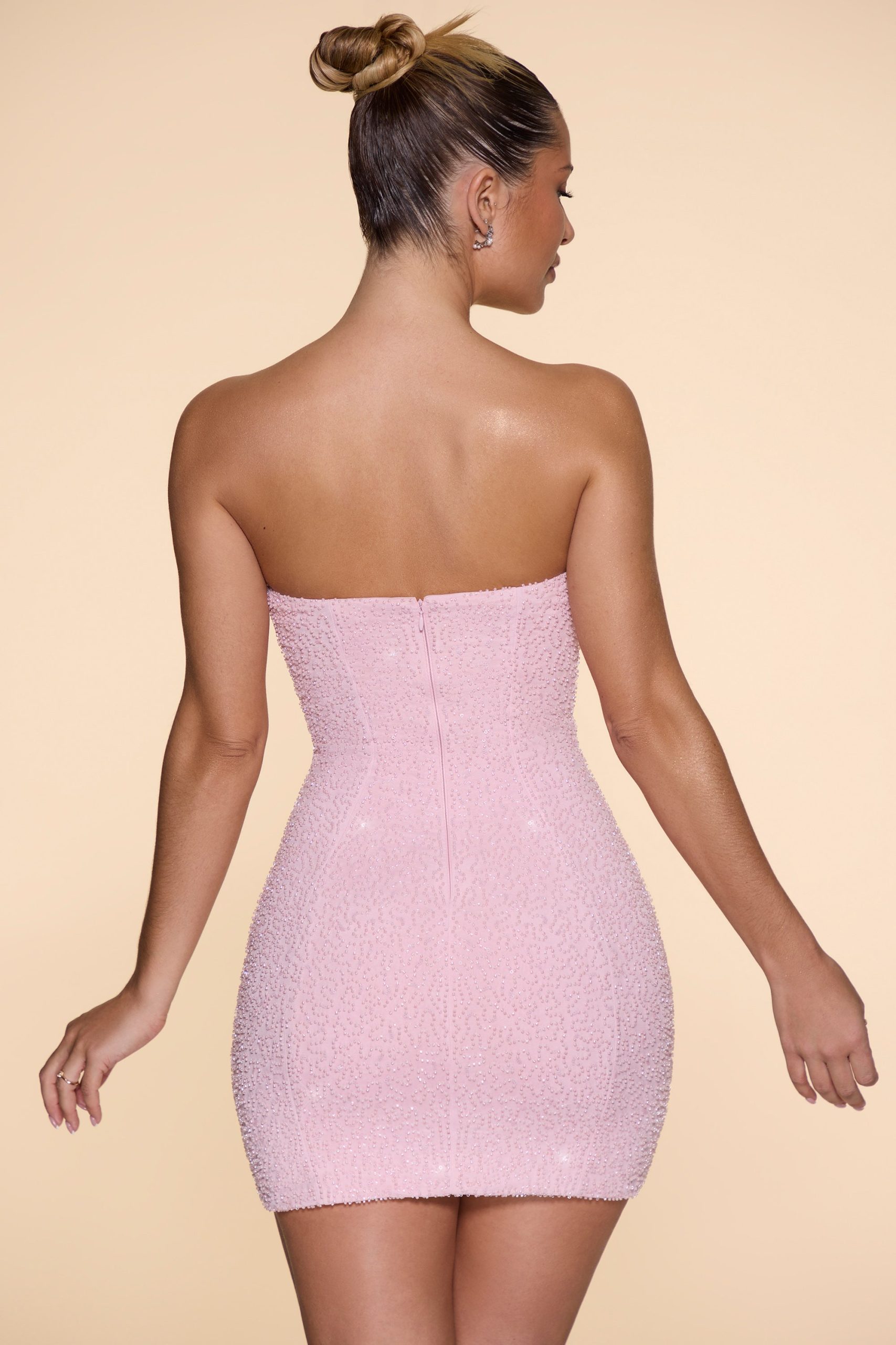 Embellished Strapless Cowl Neck Mini Dress in Blush - Image 2