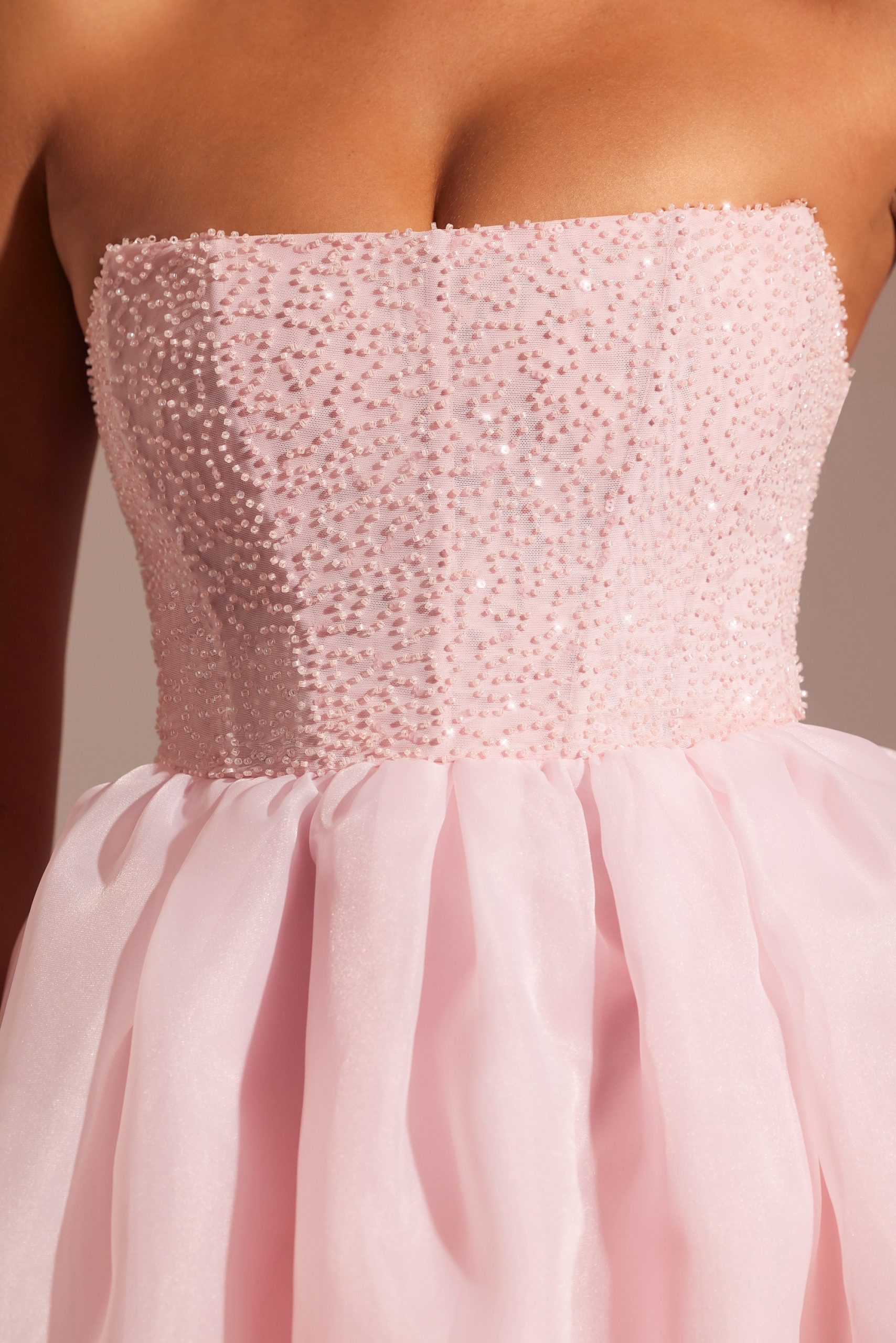 Embellished Corset Tulle Skirt Midi Dress in Blush - Image 4