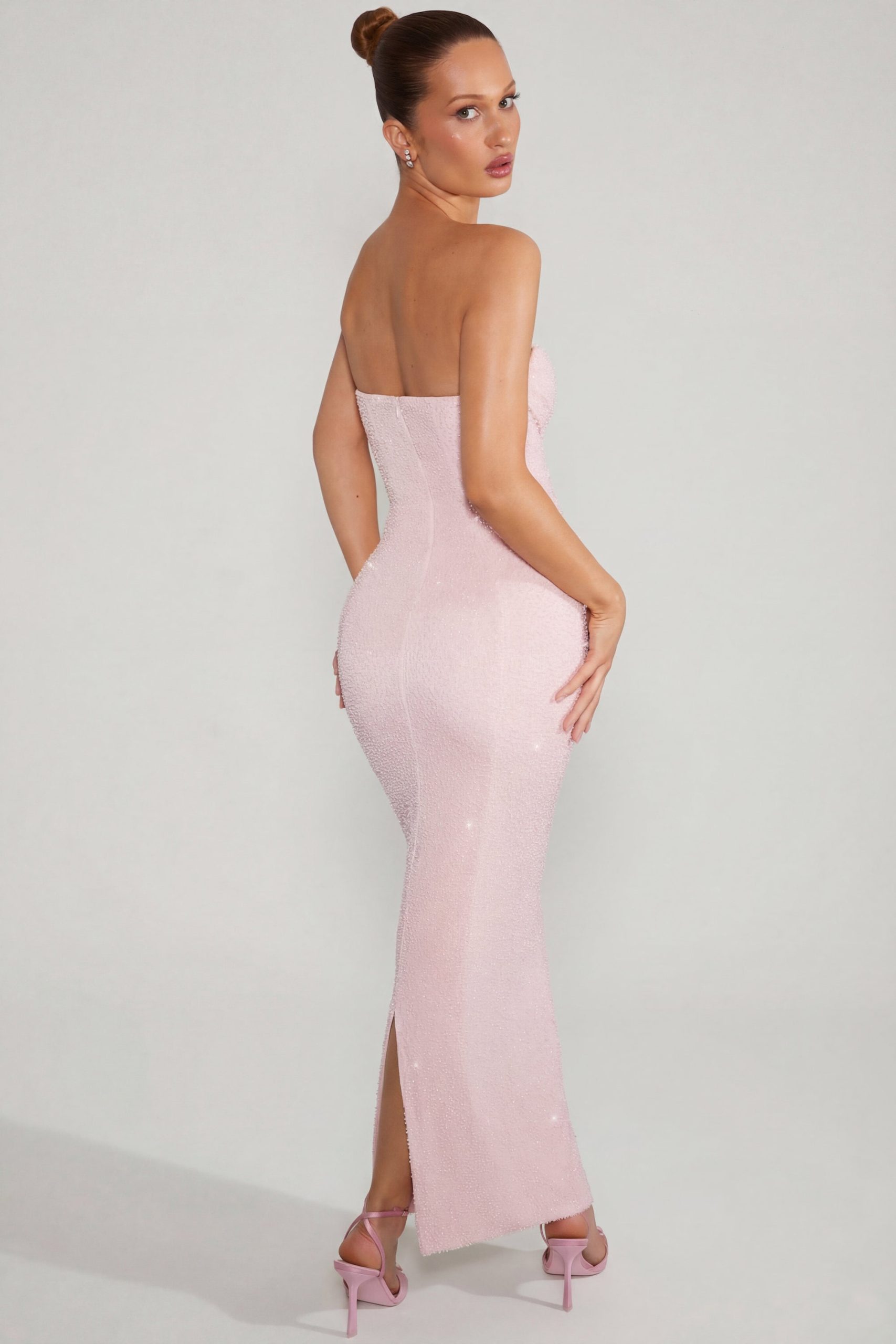 Embellished Bandeau Cowl Neck Maxi Dress in Blush - Image 2