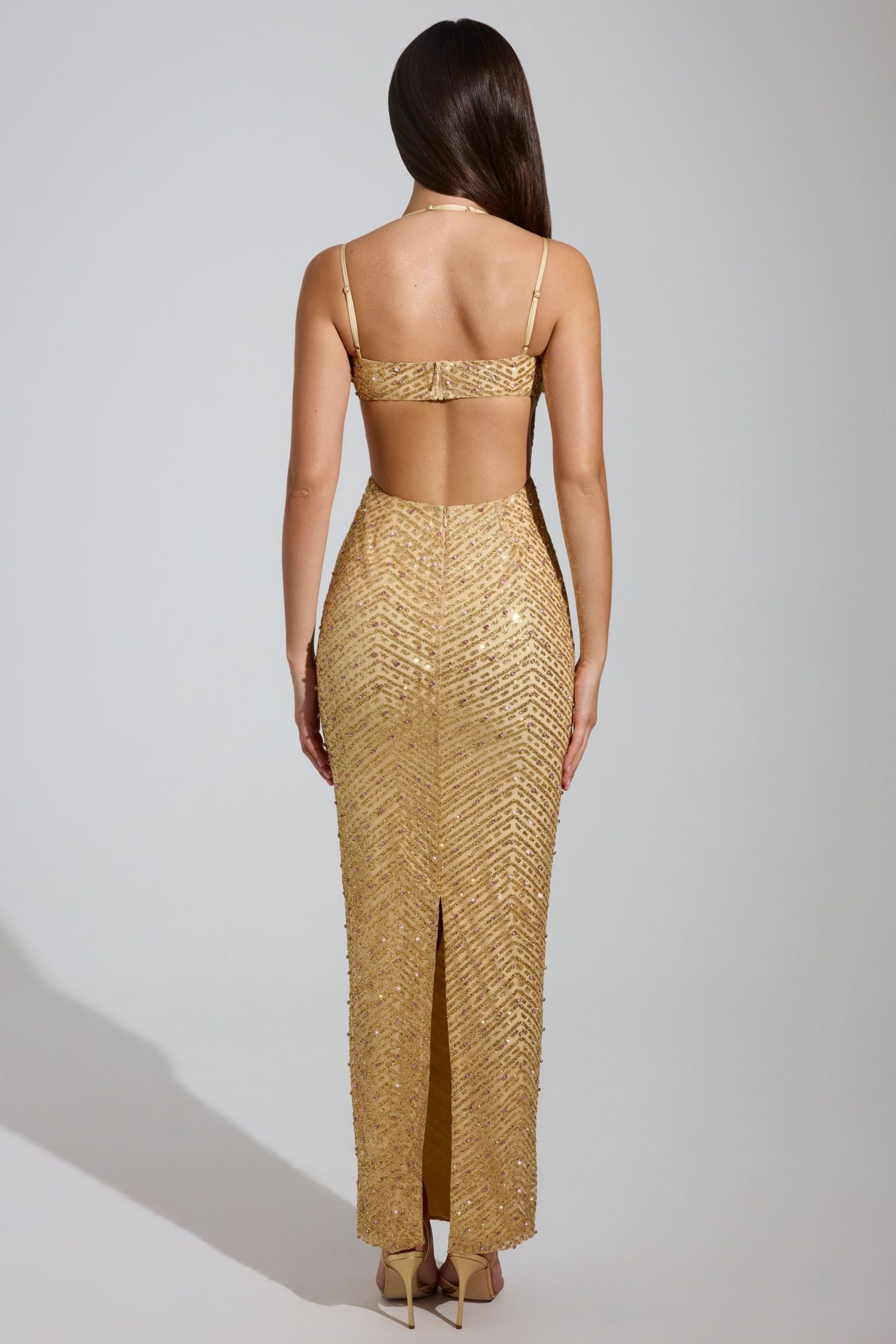 Embellished Cowl-Neck Maxi Dress in Gold - Image 2