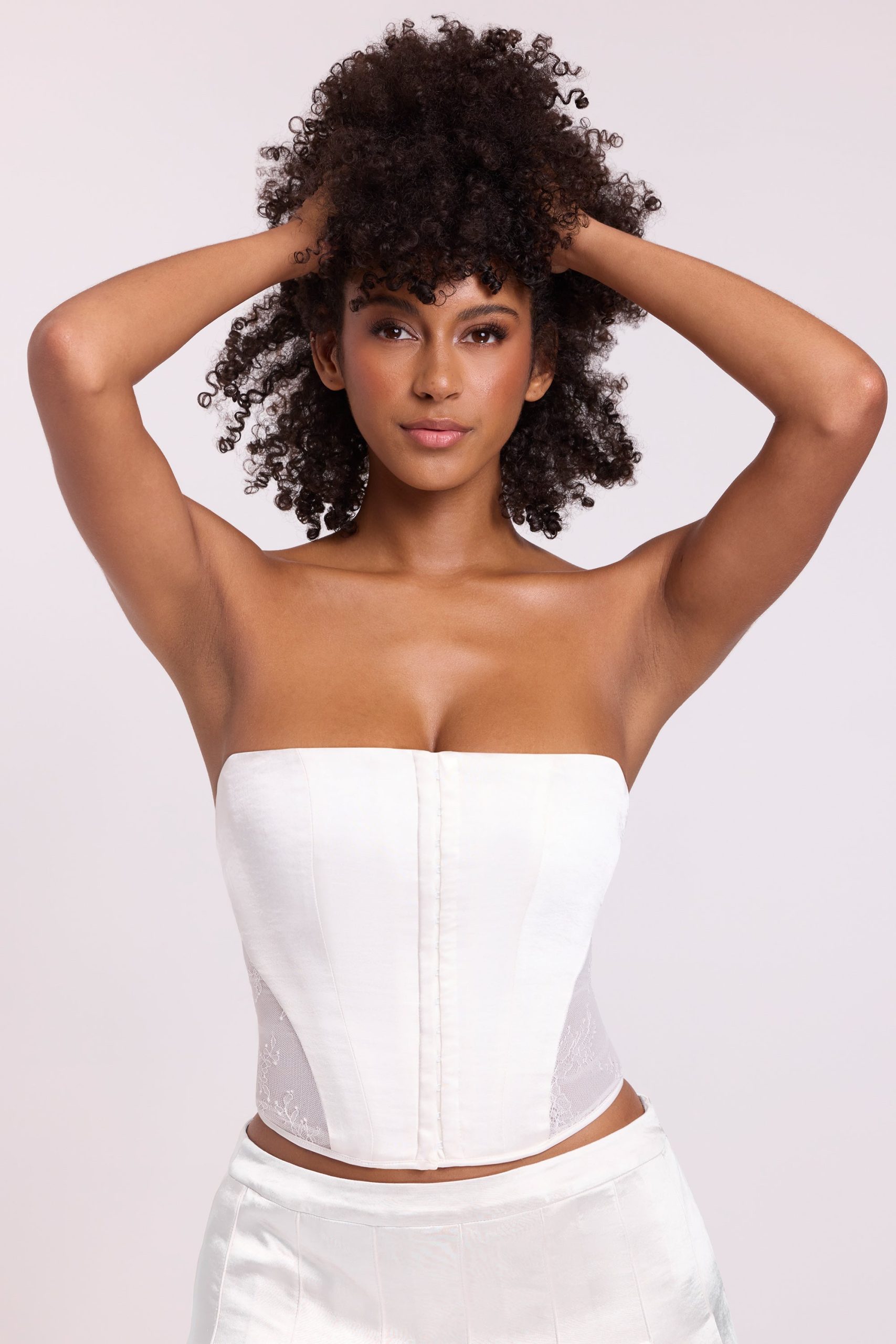 Satin Strapless Corset in White - Image 8