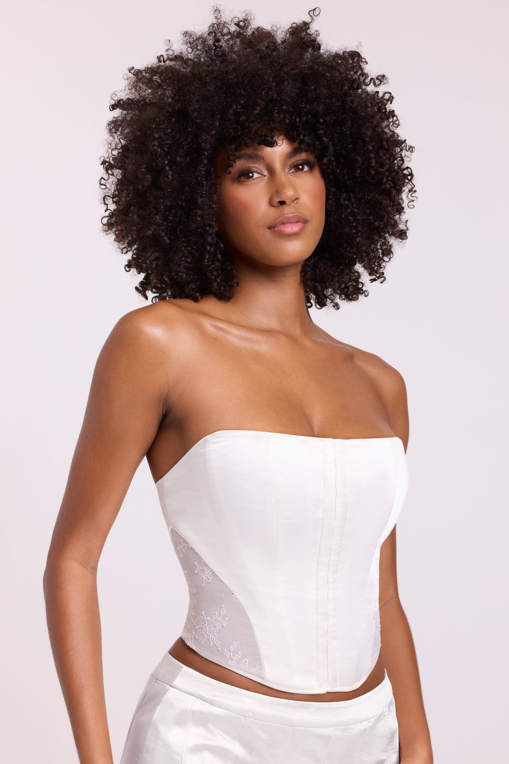 Satin Strapless Corset in White - Image 6