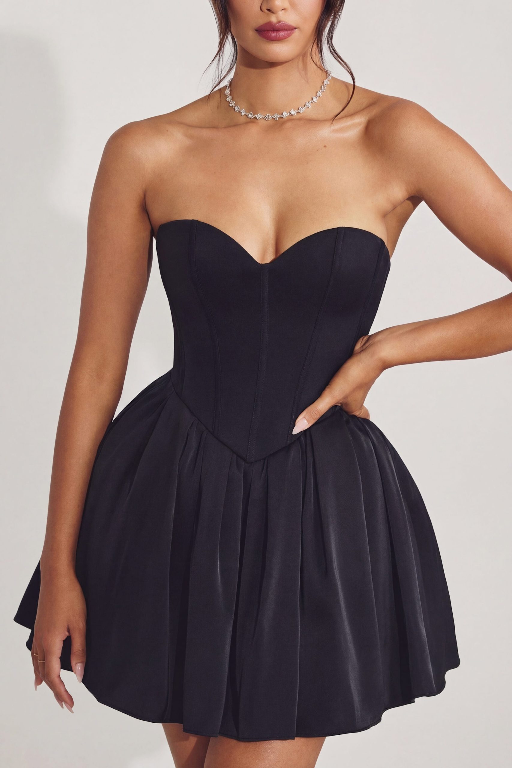 Corset Tulle Mini Dress in Jet Black - Image 4