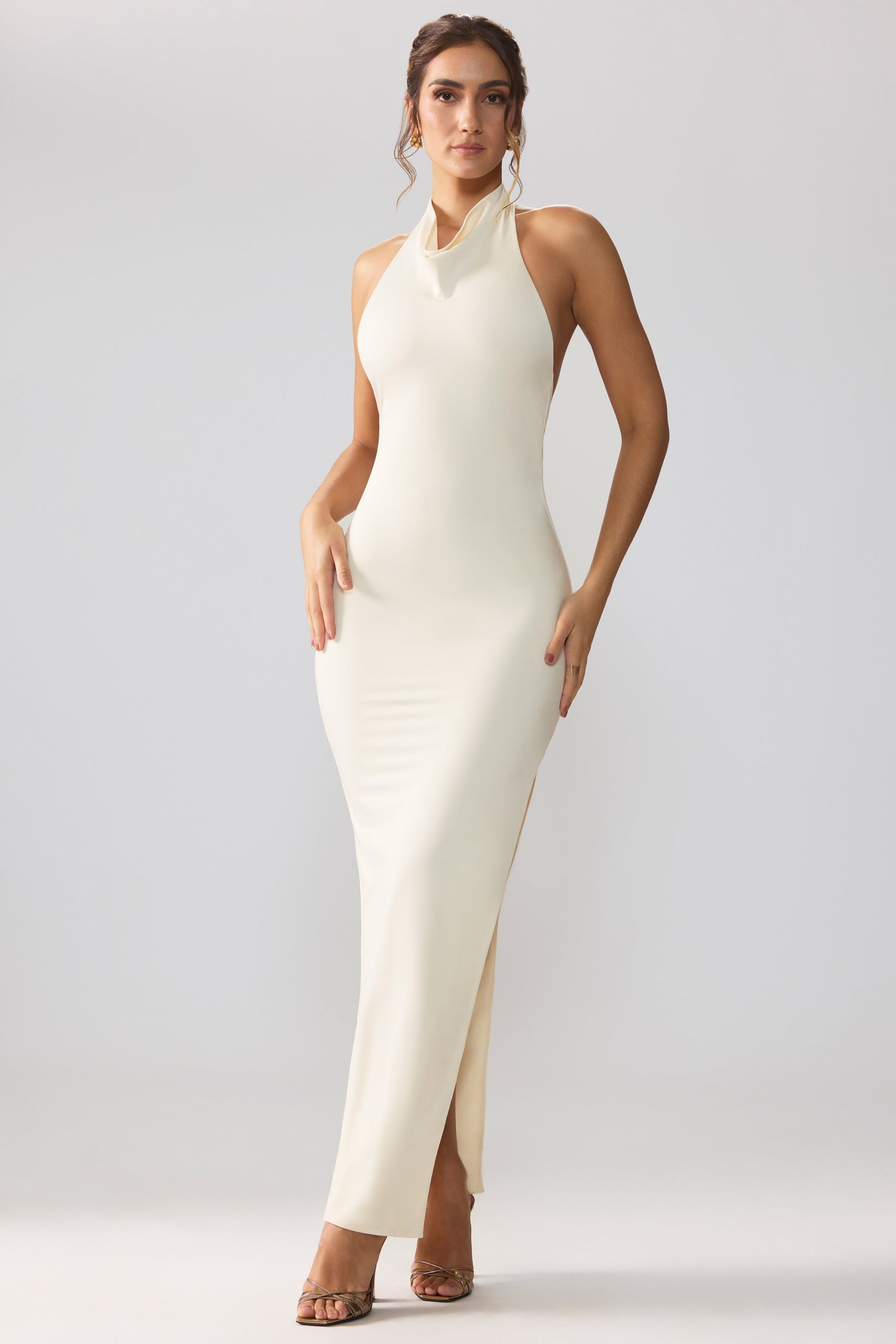 Premium Jersey Cowl Neck Backless Maxi Dress in Ivory - Image 6