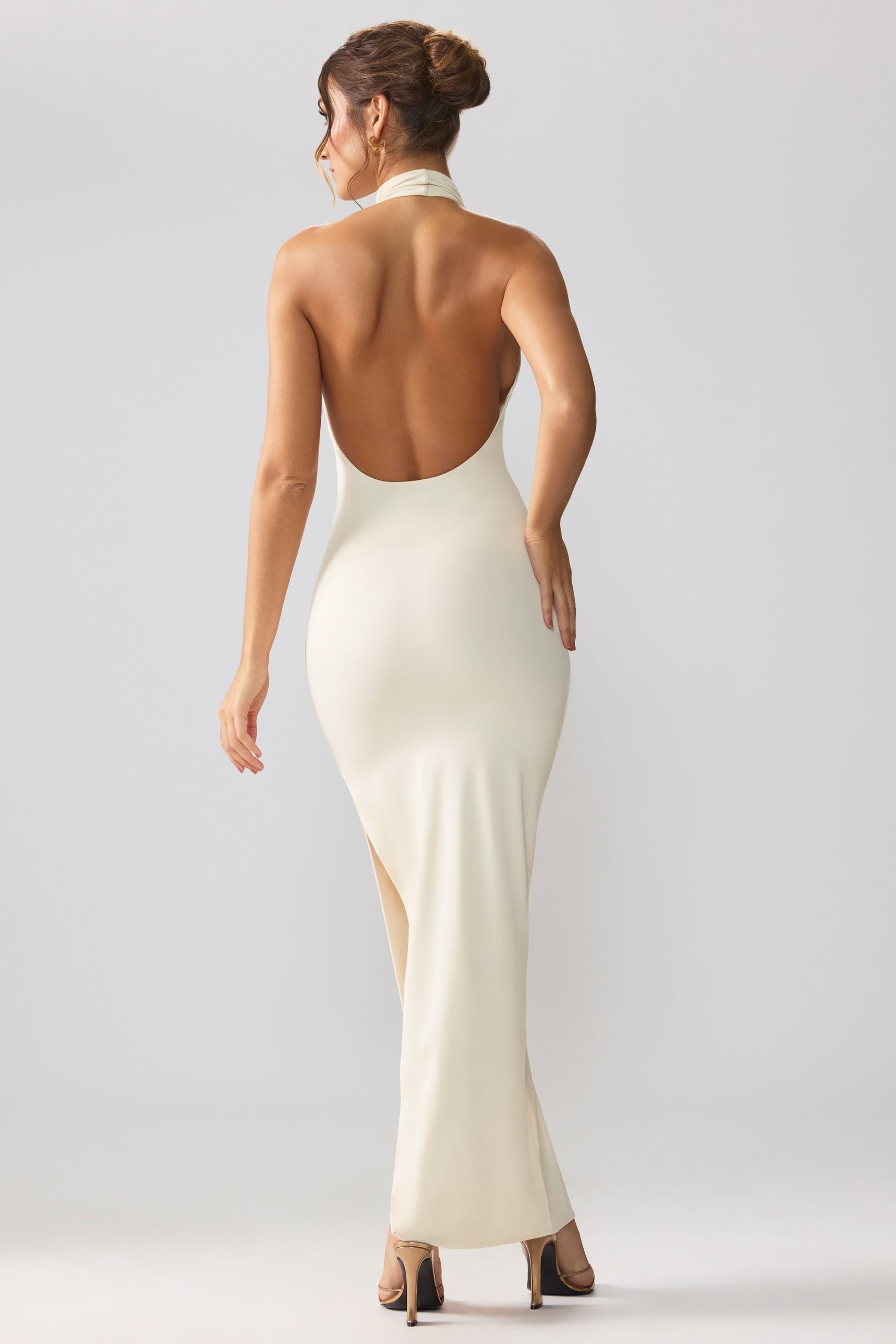 Premium Jersey Cowl Neck Backless Maxi Dress in Ivory - Image 2